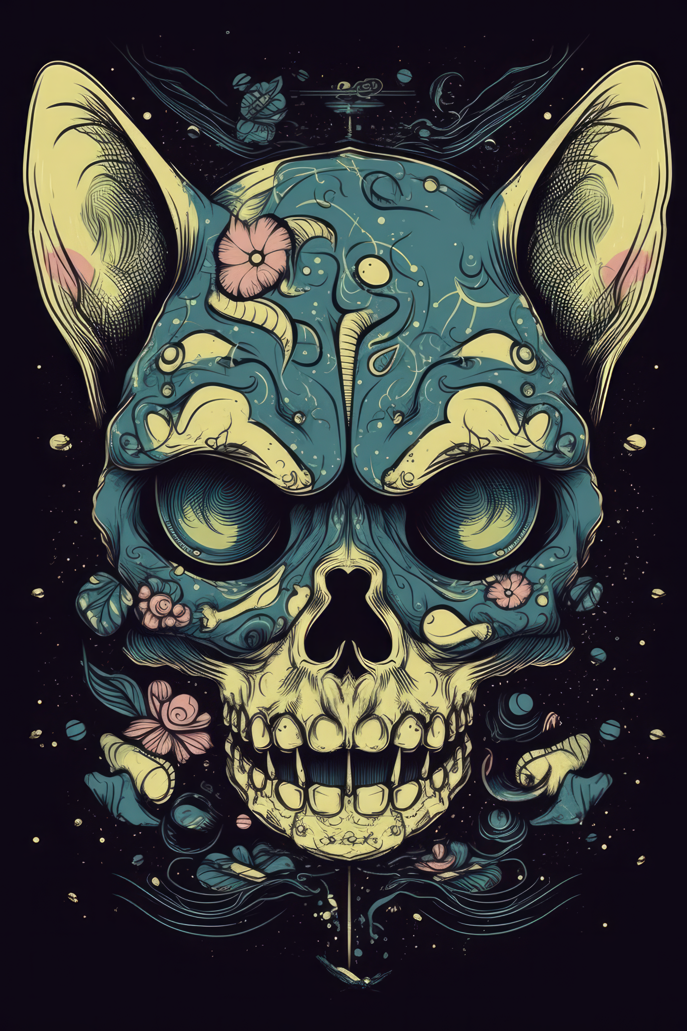 Cartoon Feline skull Tshirt design 2 (Paitakuva)