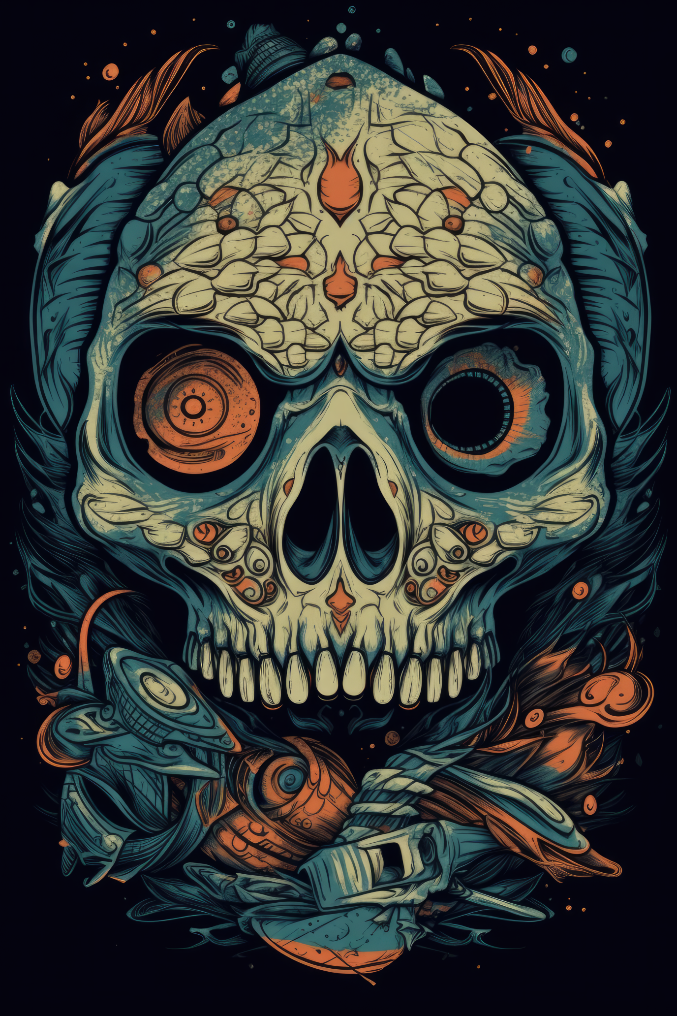 Cartoon Fish skull Tshirt design 1 (Paitakuva)