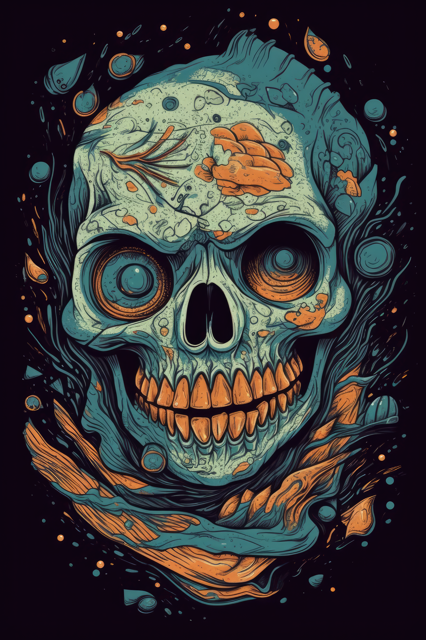 Cartoon Fish skull Tshirt design 2 (Paitakuva)
