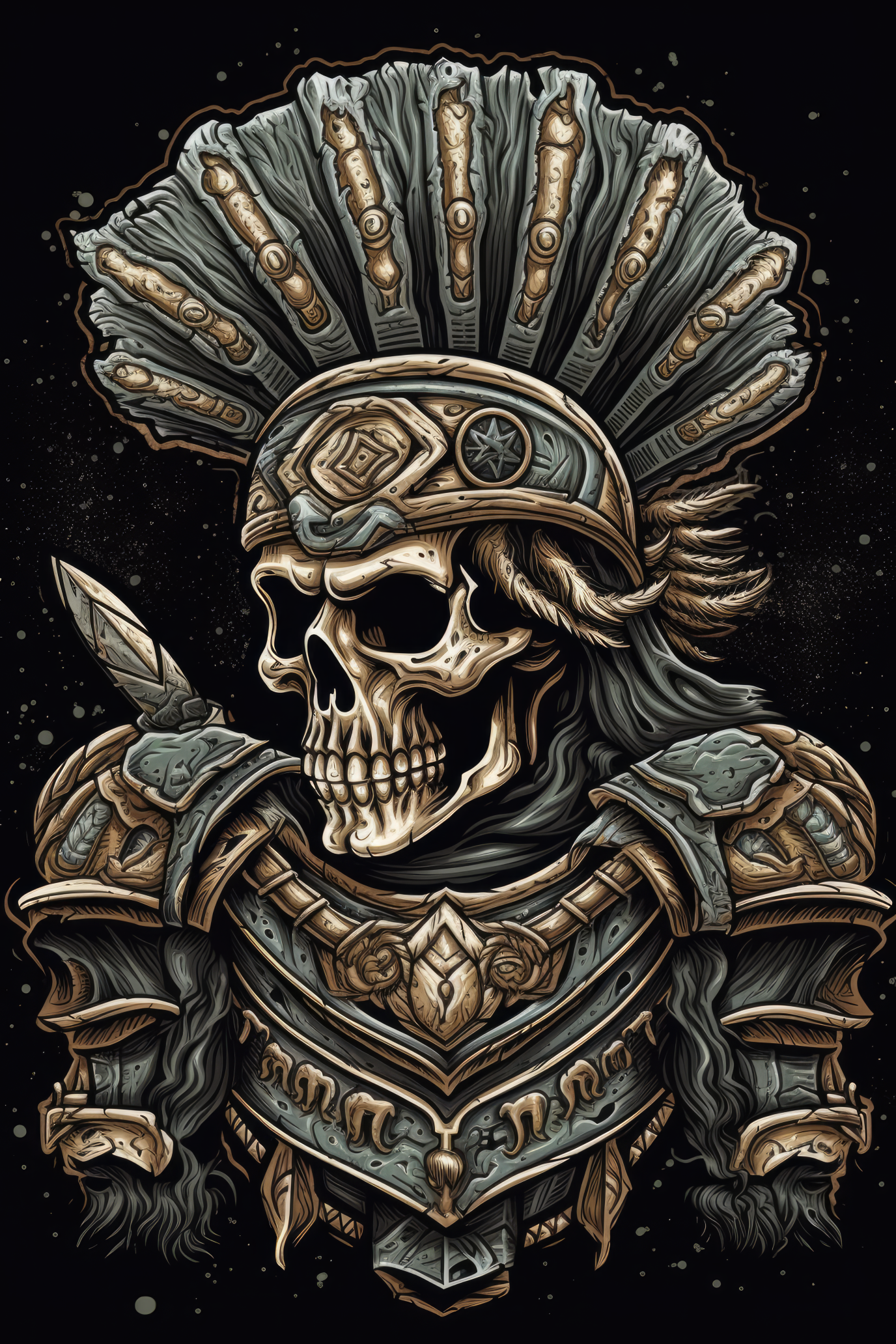 Cartoon Gladiator skull Tshirt design 3 (Paitakuva)