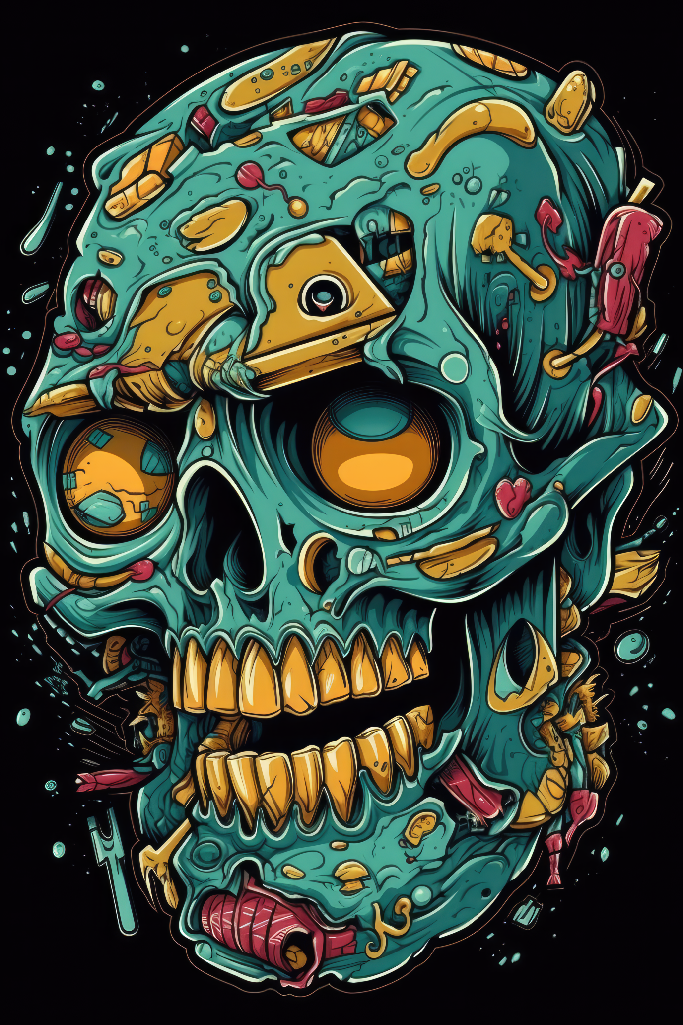 Cartoon Graffiti face skull Tshirt design 1 (Paitakuva)