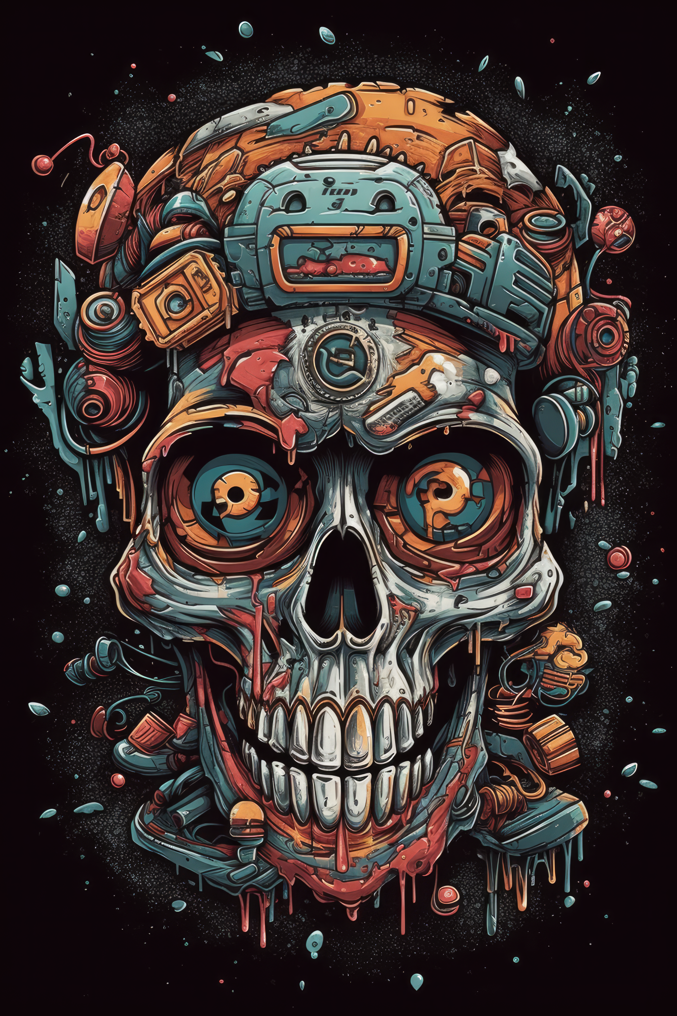 Cartoon Graffiti face skull Tshirt design 3 (Paitakuva)