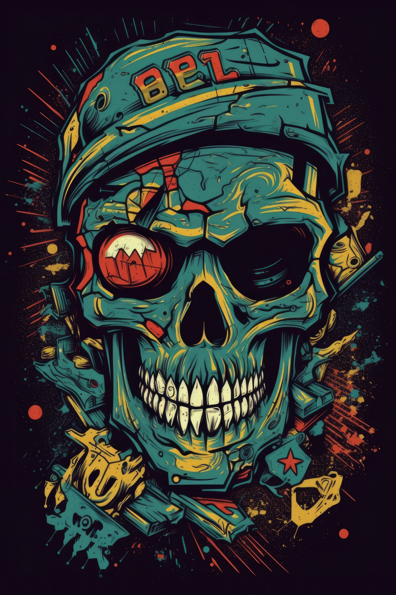 Cartoon Graffiti skull Tshirt design 2 (Paitakuva)