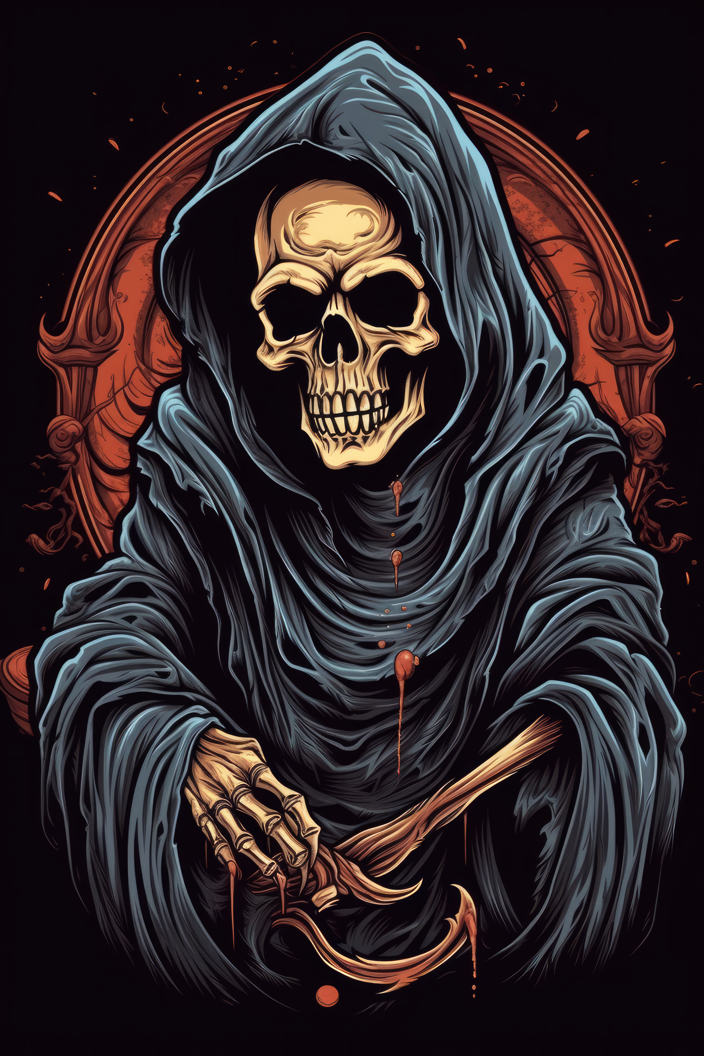 Cartoon Grim Reaper skull Tshirt design (Paitakuva)