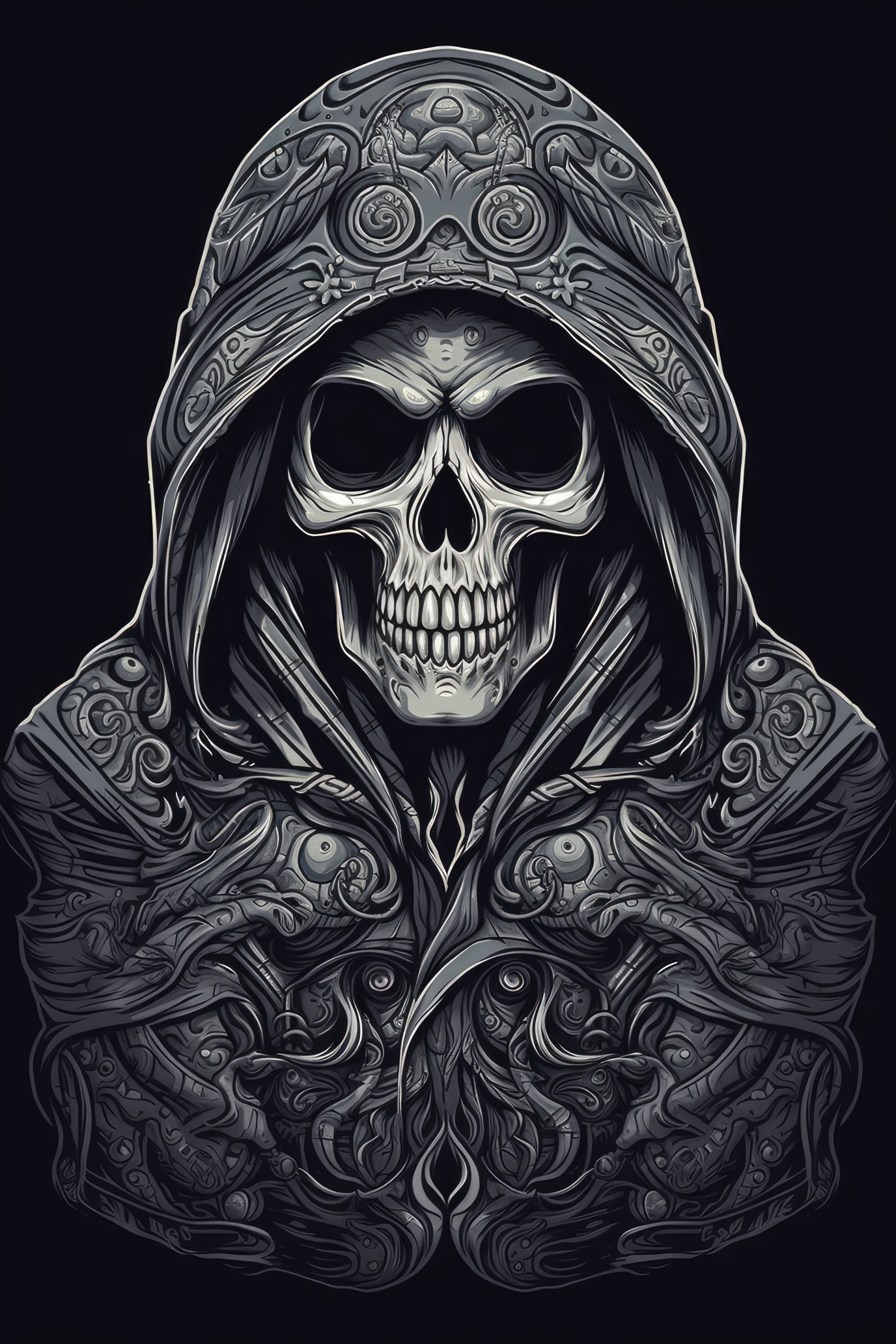 Cartoon Hooded cloak skull Tshirt design (Paitakuva)