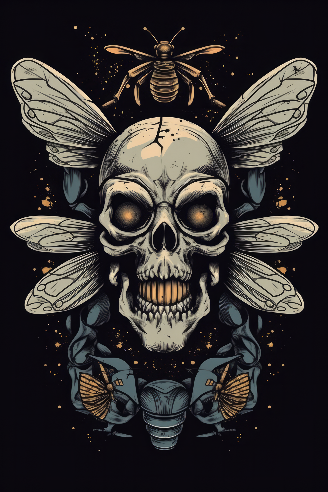 Cartoon Insect skull Tshirt design 1 (Paitakuva)