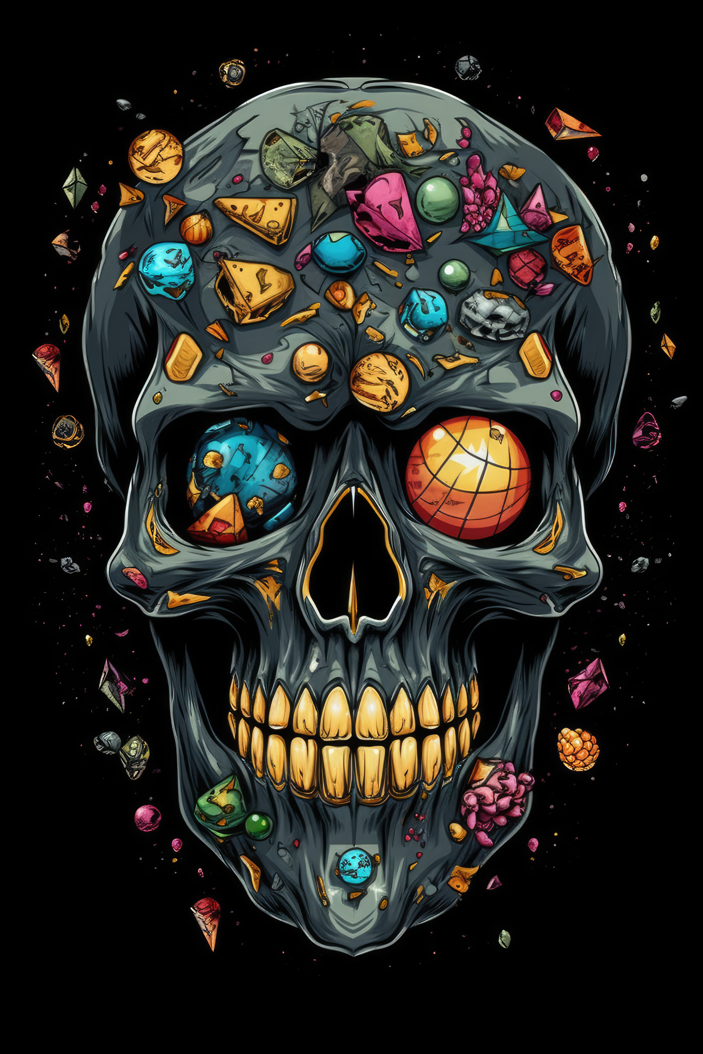 Cartoon Jeweled skull Tshirt design 1 (Paitakuva)