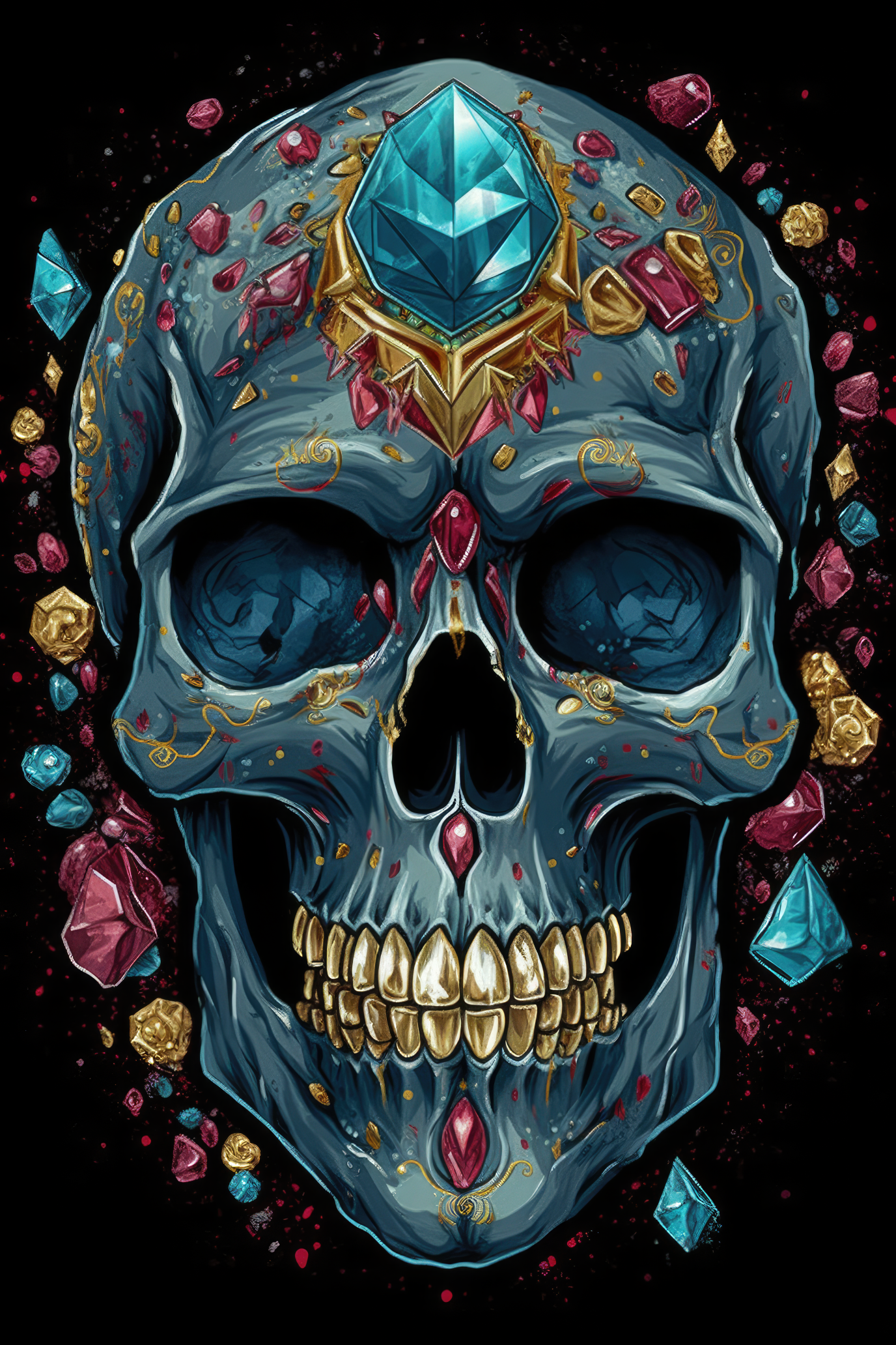 Cartoon Jeweled skull Tshirt design 2 (Paitakuva)