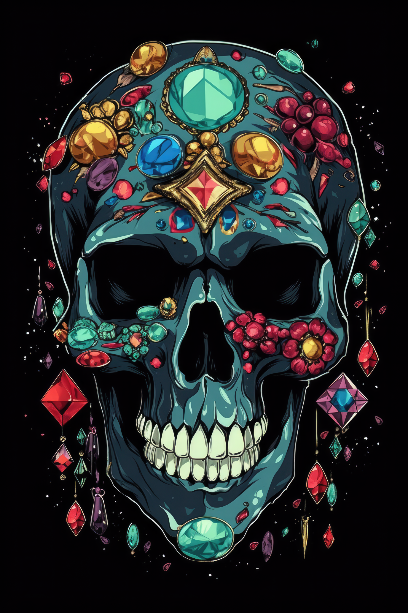 Cartoon Jeweled skull Tshirt design (Paitakuva)