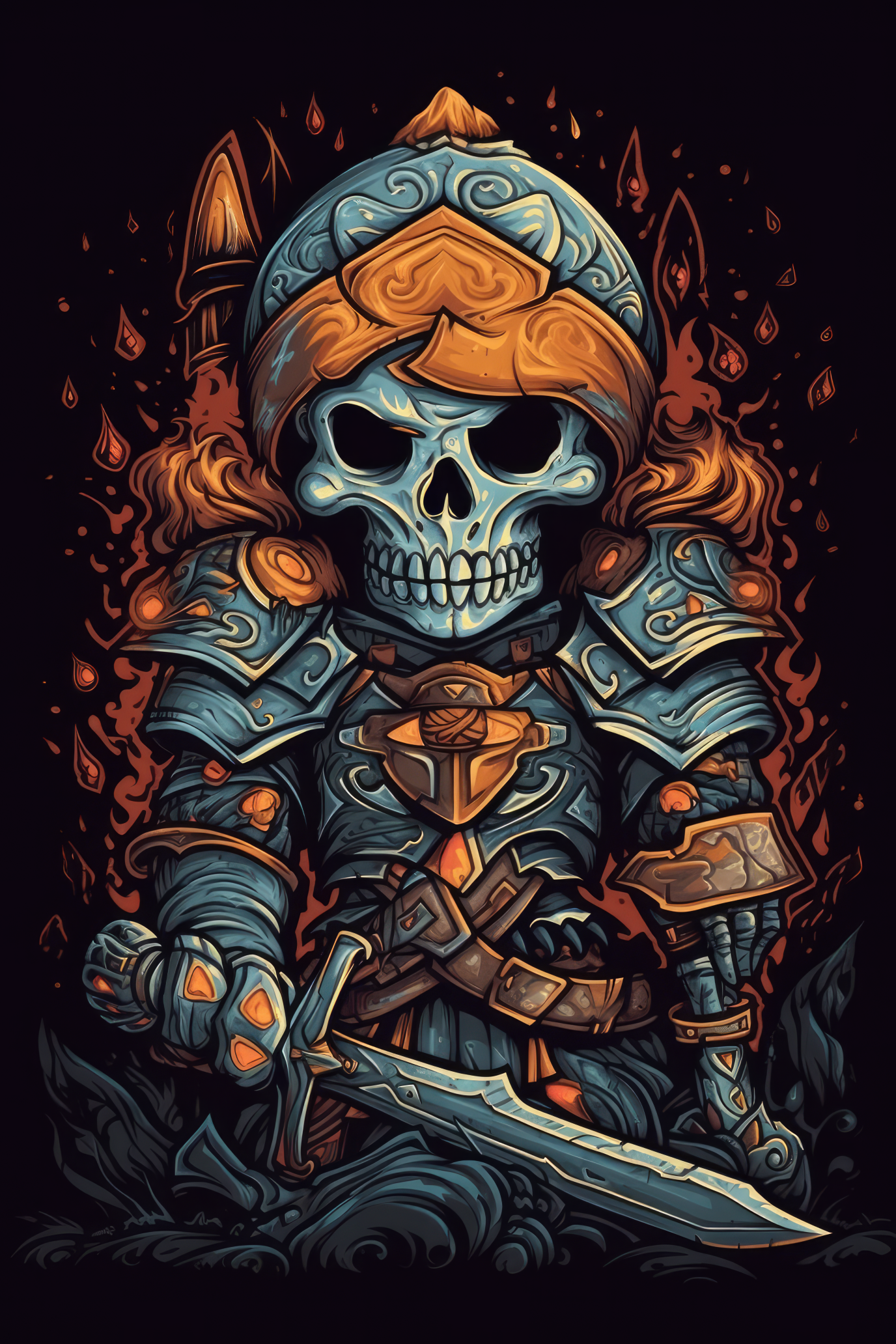 Cartoon Knight skull Tshirt design 2 (Paitakuva)
