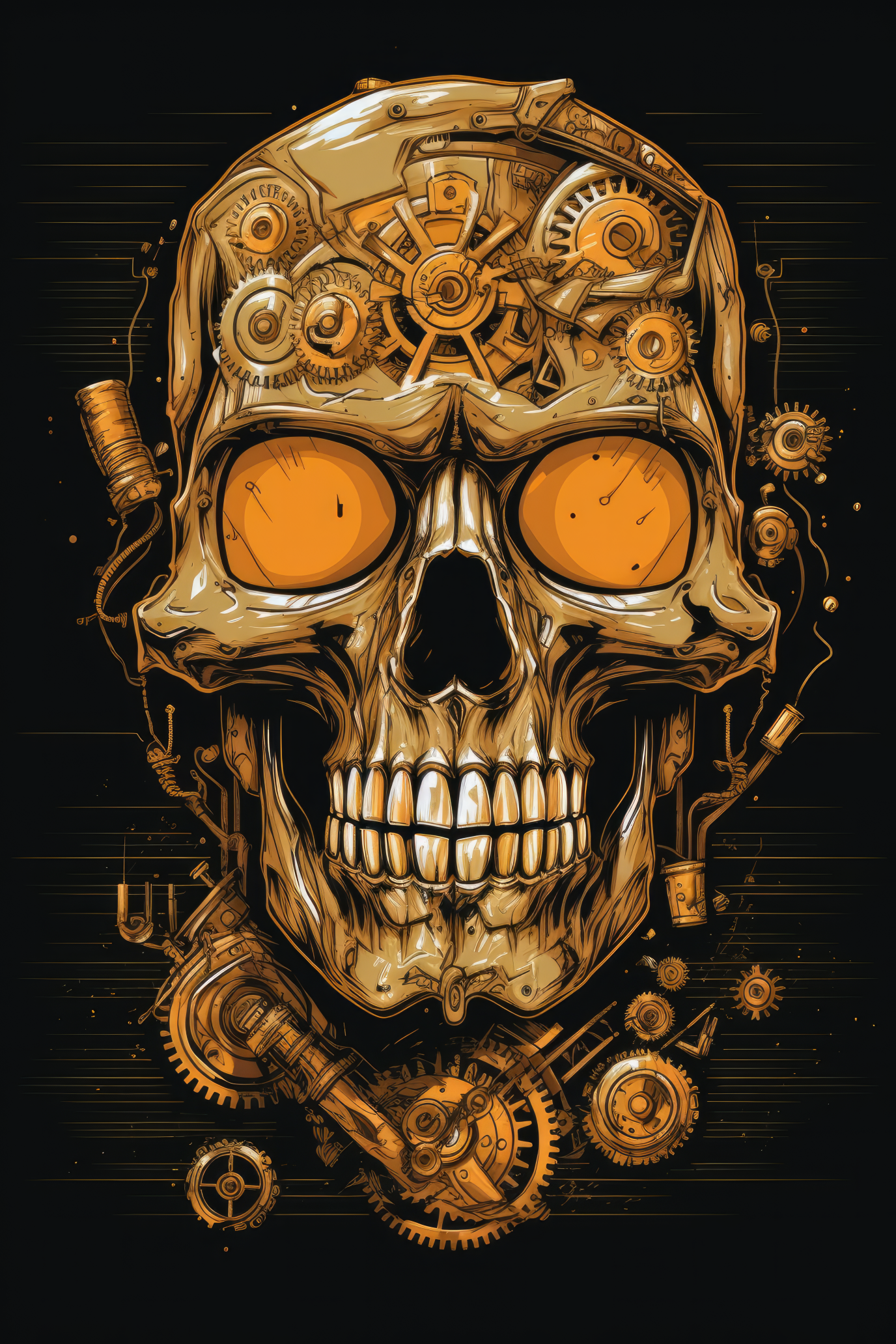 Cartoon Mechanical skull Tshirt design 1 (Paitakuva)
