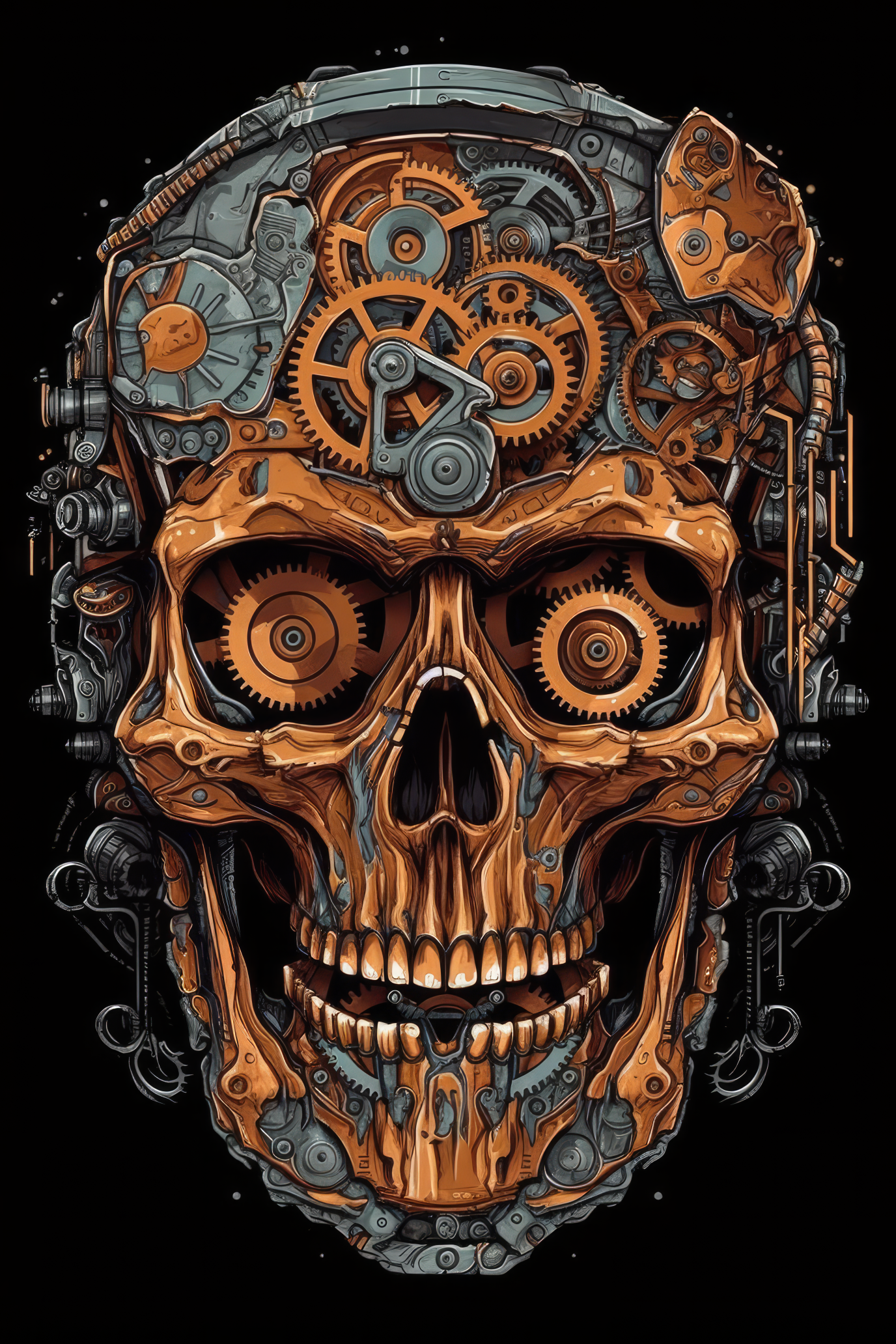 Cartoon Mechanical skull Tshirt design 2 (Paitakuva)