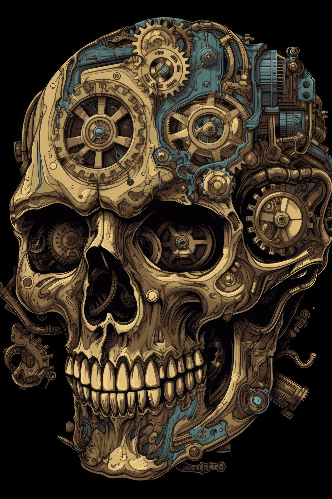 Cartoon Mechanical skull Tshirt design 3 (Paitakuva)