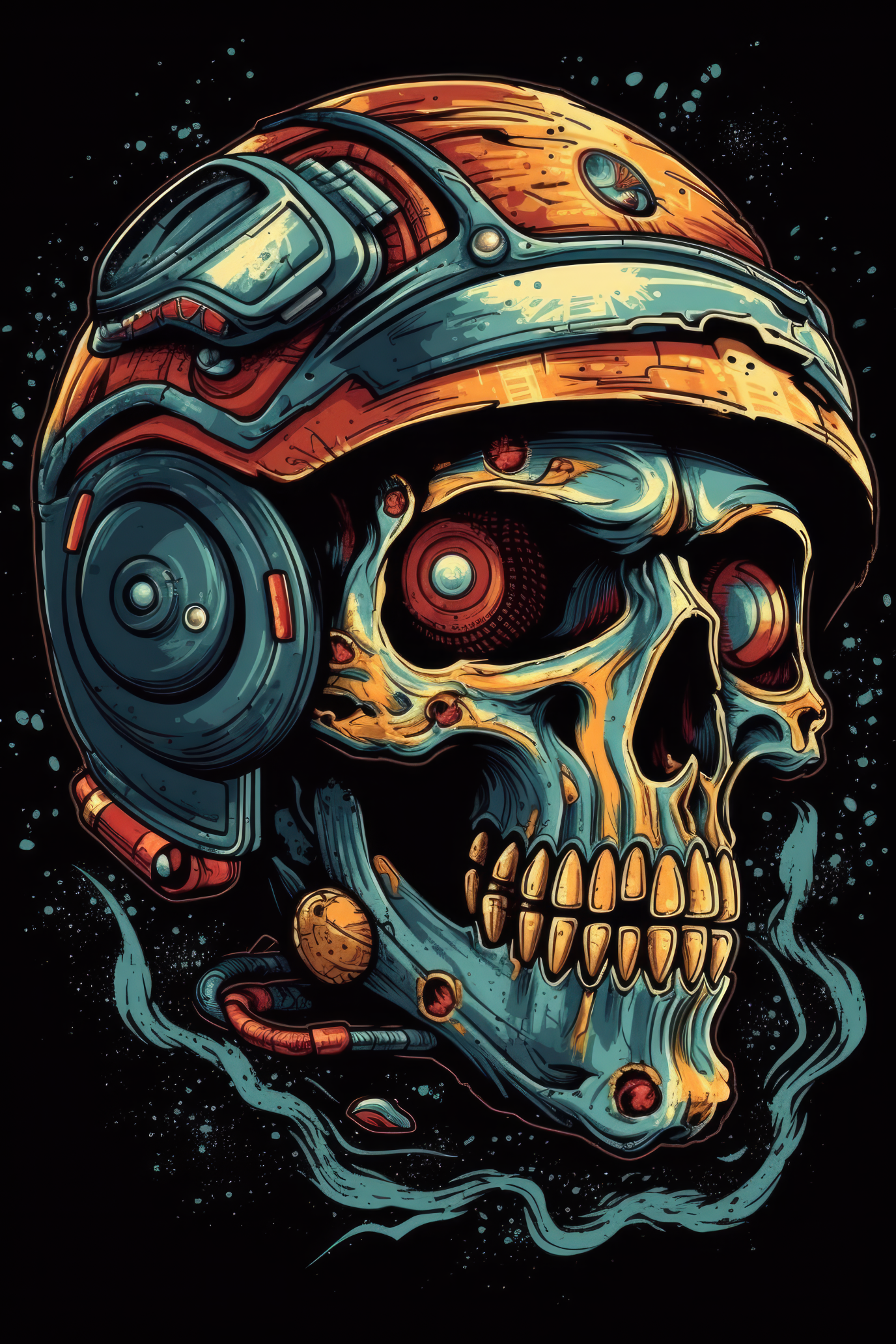 Cartoon Motorcycle helmet skull Tshirt design (Paitakuva)