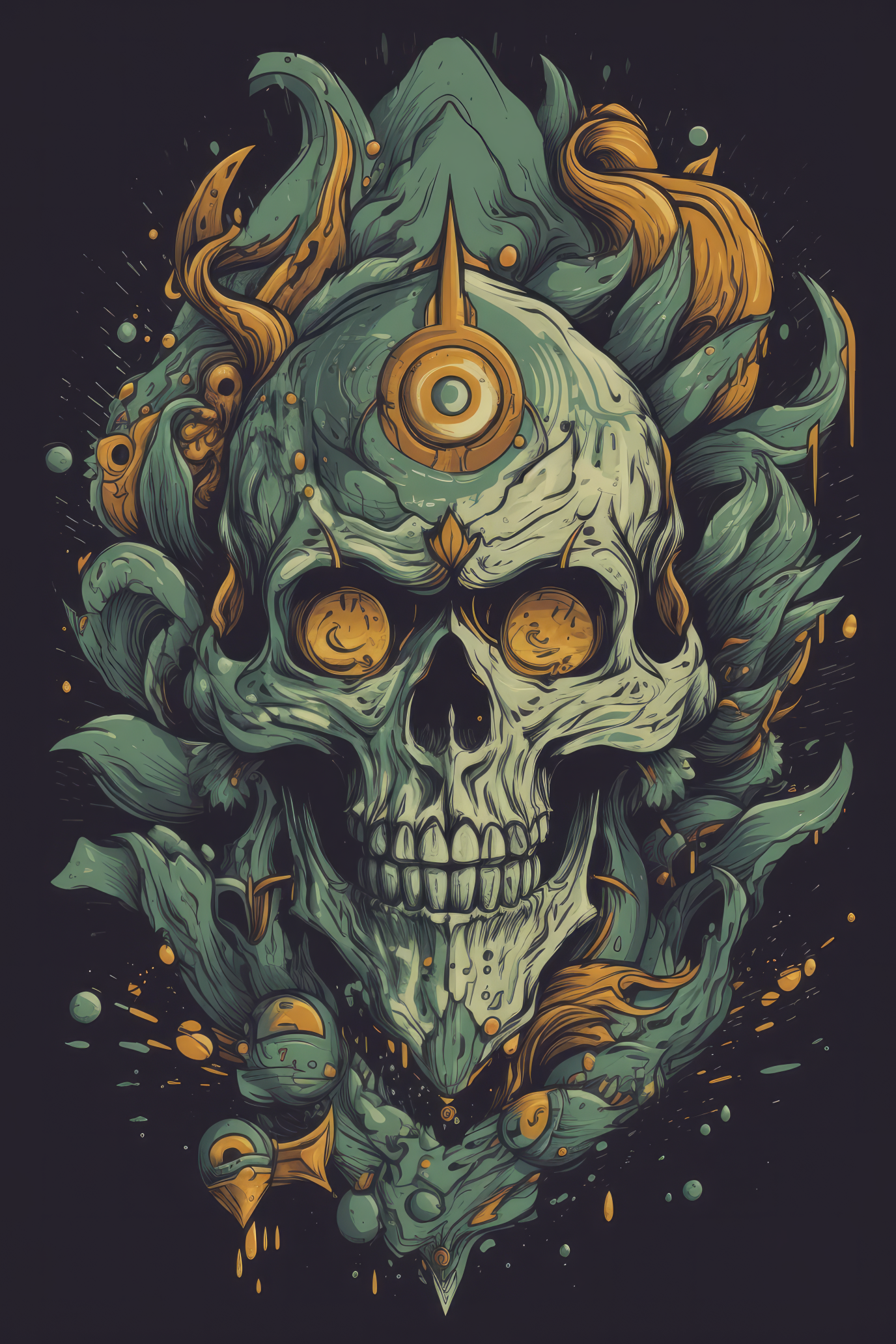 Cartoon Mythological creature skull Tshirt design 3 (Paitakuva)