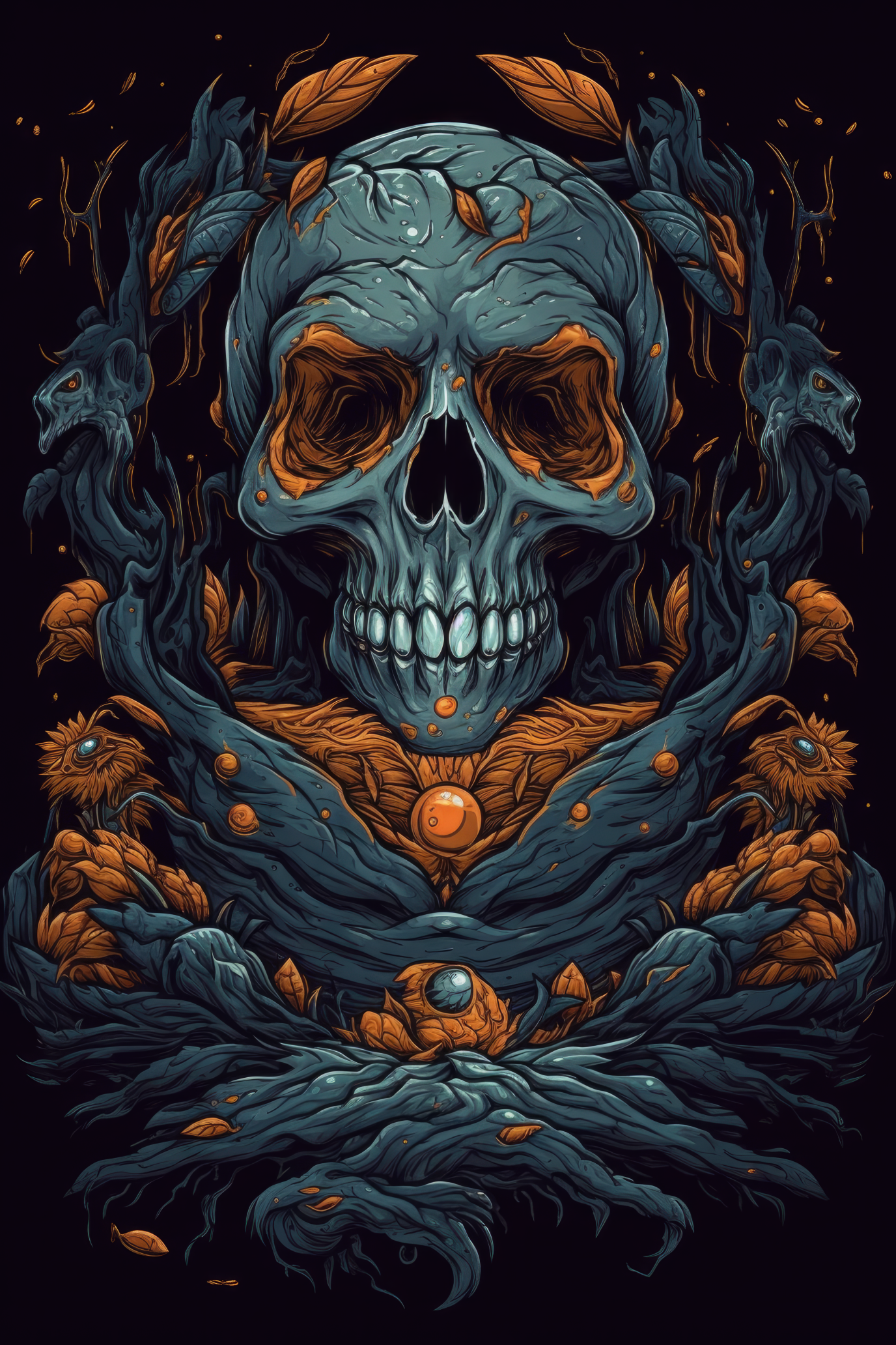 Cartoon Mythological creature skull Tshirt design (Paitakuva)