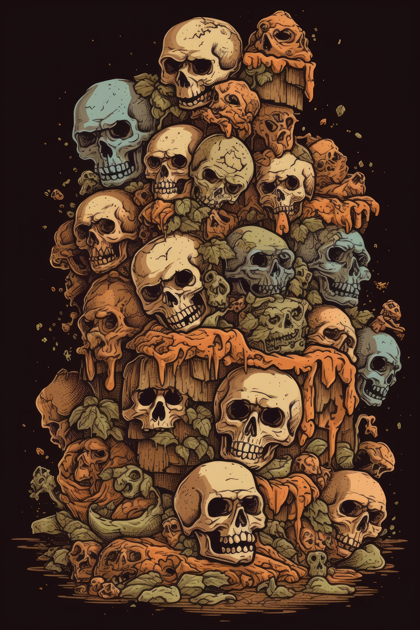 Cartoon Pile of bones skull Tshirt design 1 (Paitakuva)