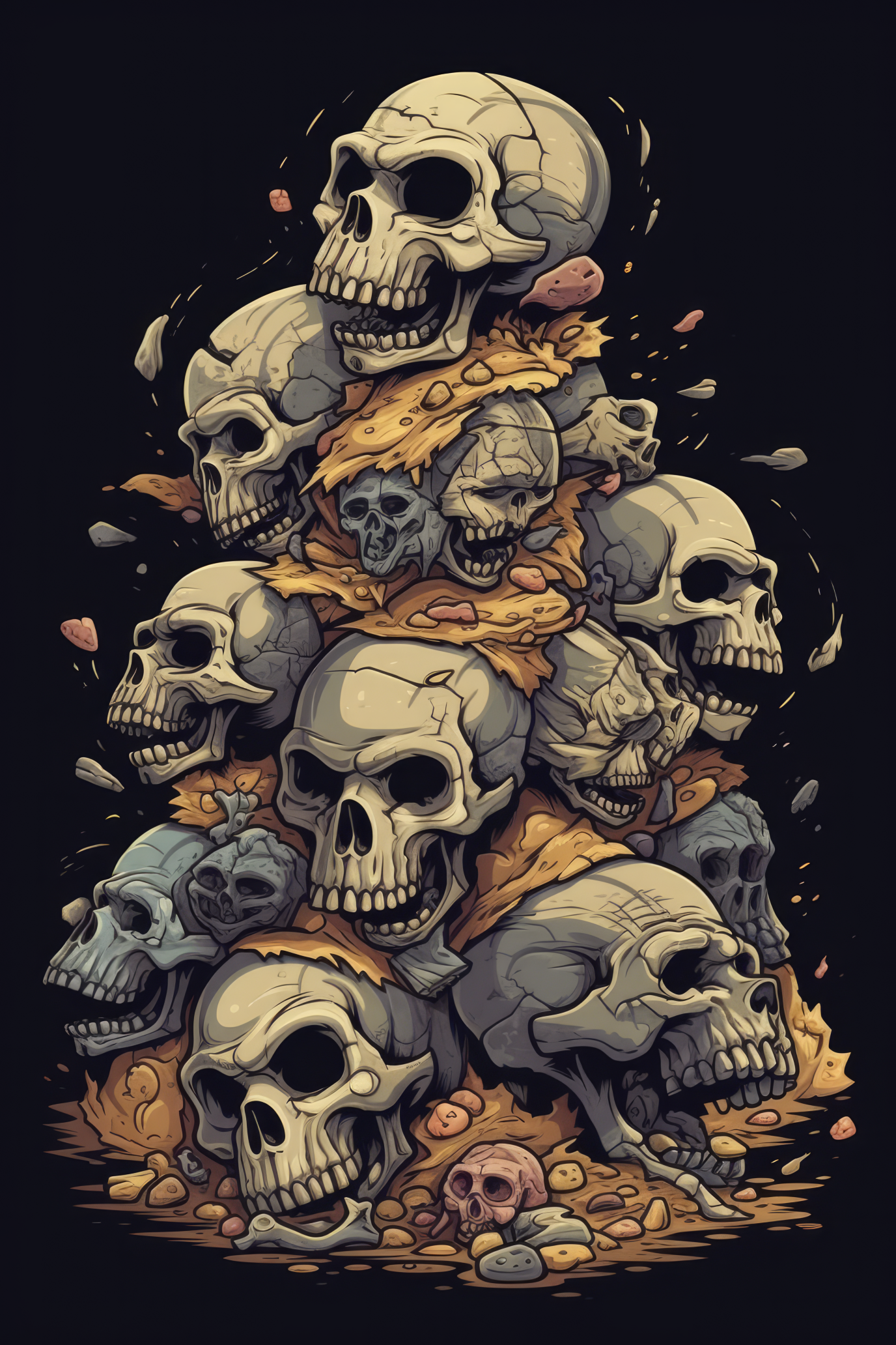Cartoon Pile of bones skull Tshirt design 3 (Paitakuva)