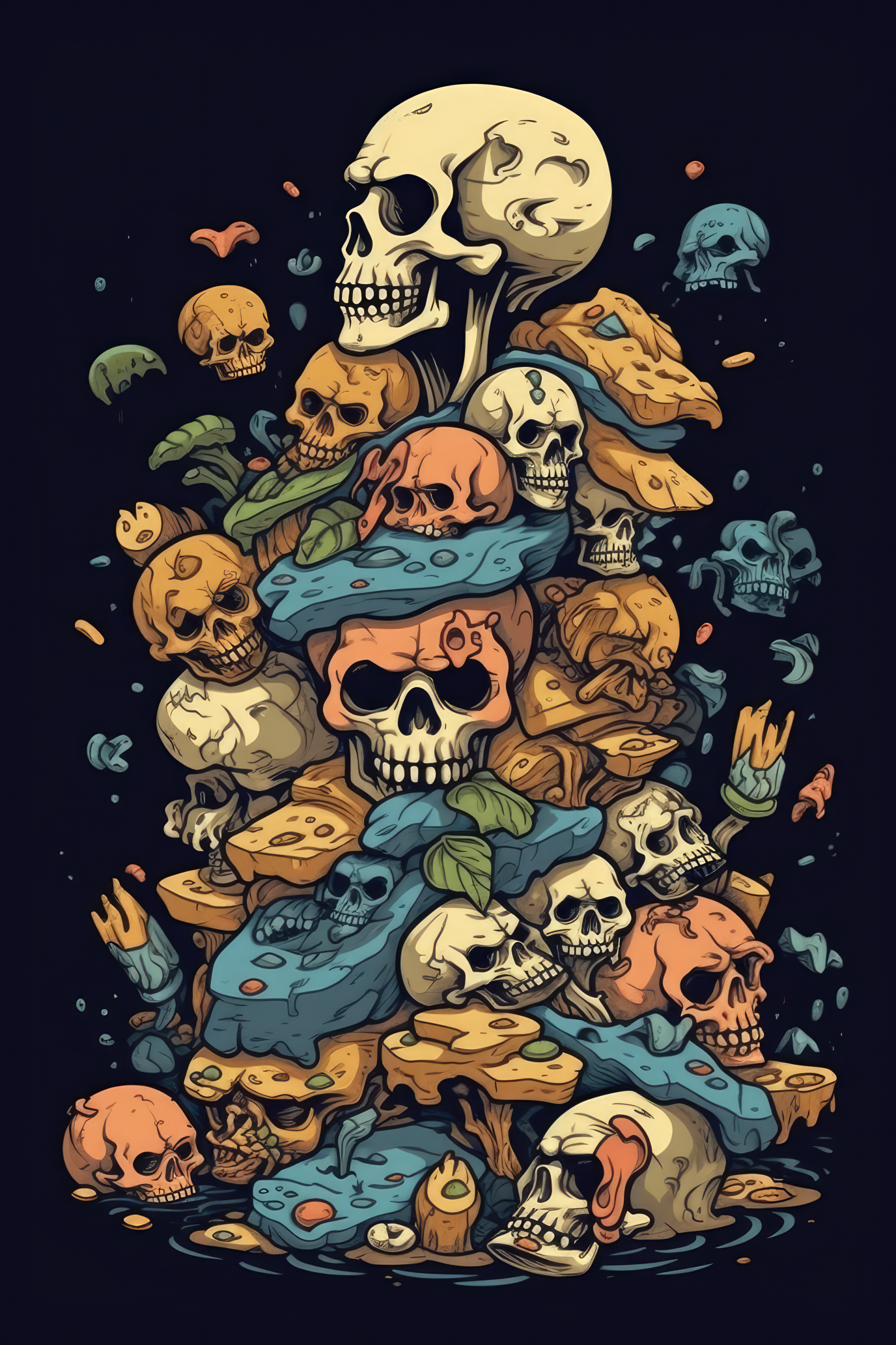 Cartoon Pile of bones skull Tshirt design (Paitakuva)