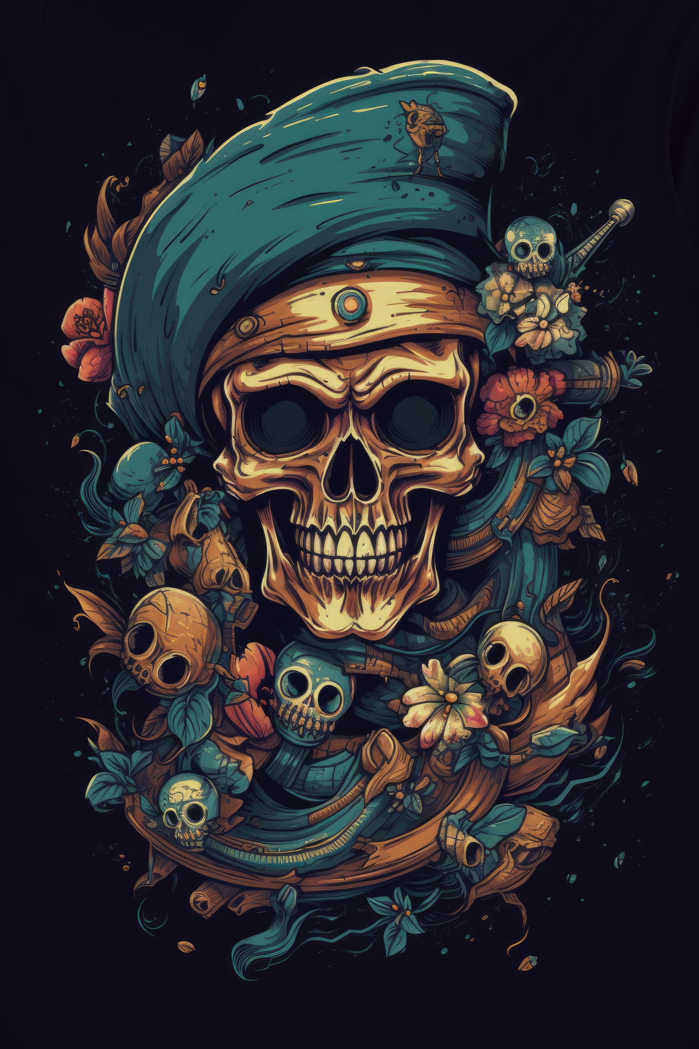 Cartoon Pirate skull Tshirt design 2 (Paitakuva)