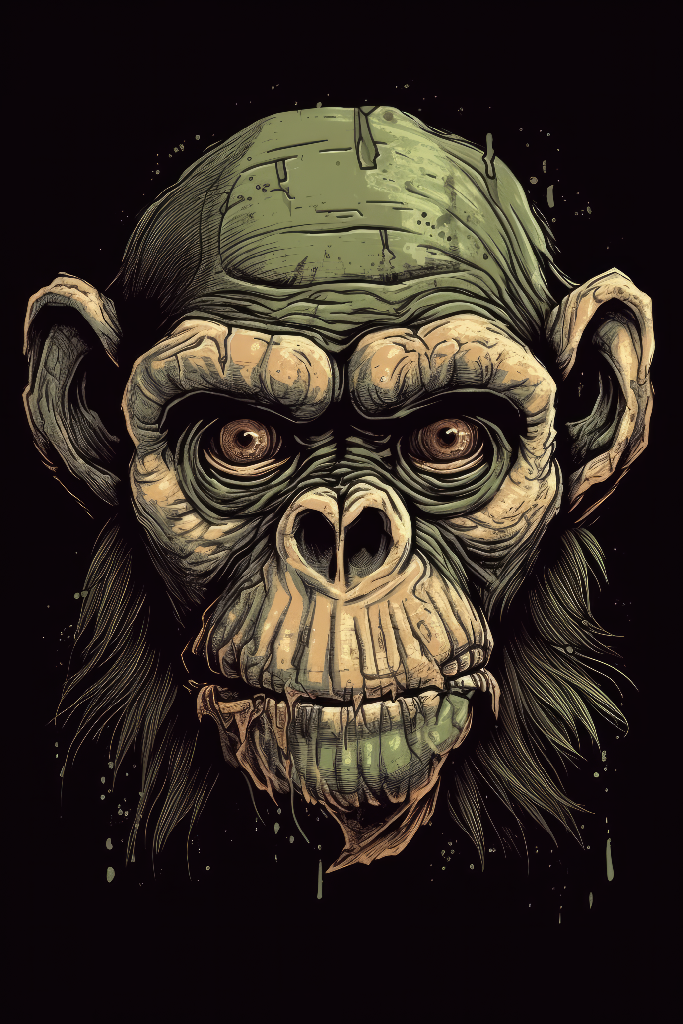 T-PAITA MUSTA - Cartoon Primate skull