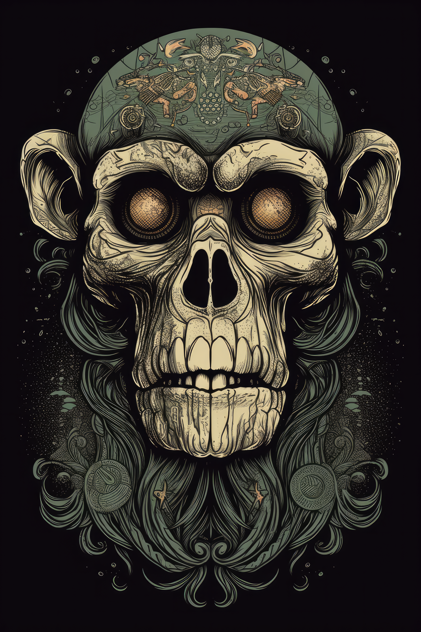 Cartoon Primate skull Tshirt design 3 (Paitakuva)
