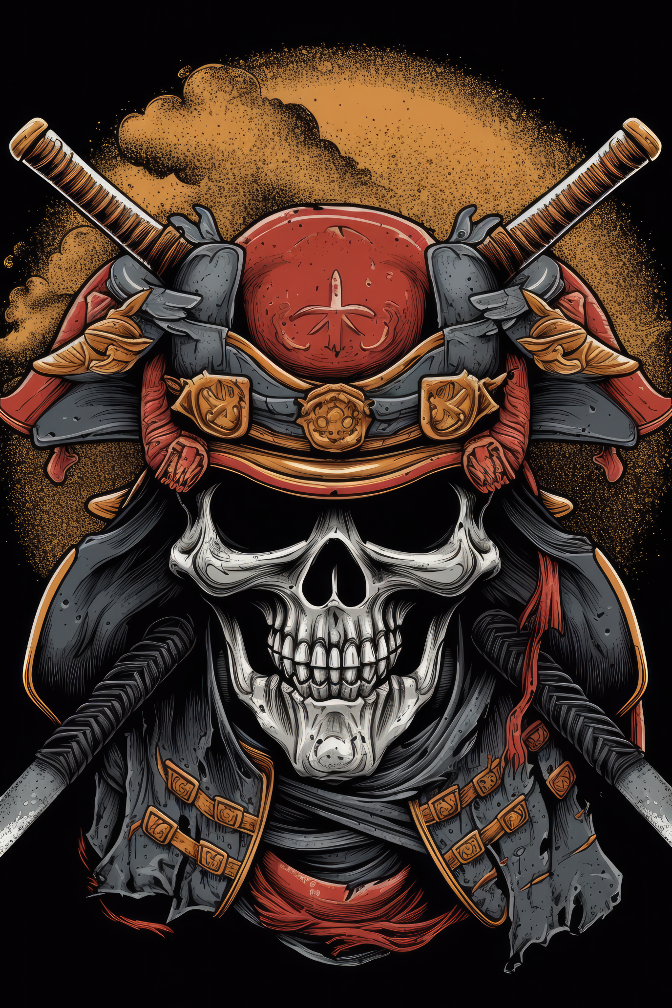 Cartoon Samurai helmet skull Tshirt design (Paitakuva)