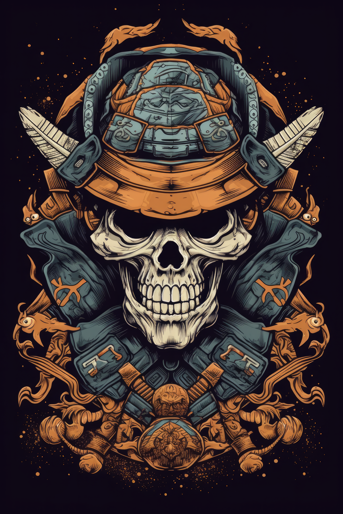 Cartoon Samurai skull Tshirt design 3 (Paitakuva)