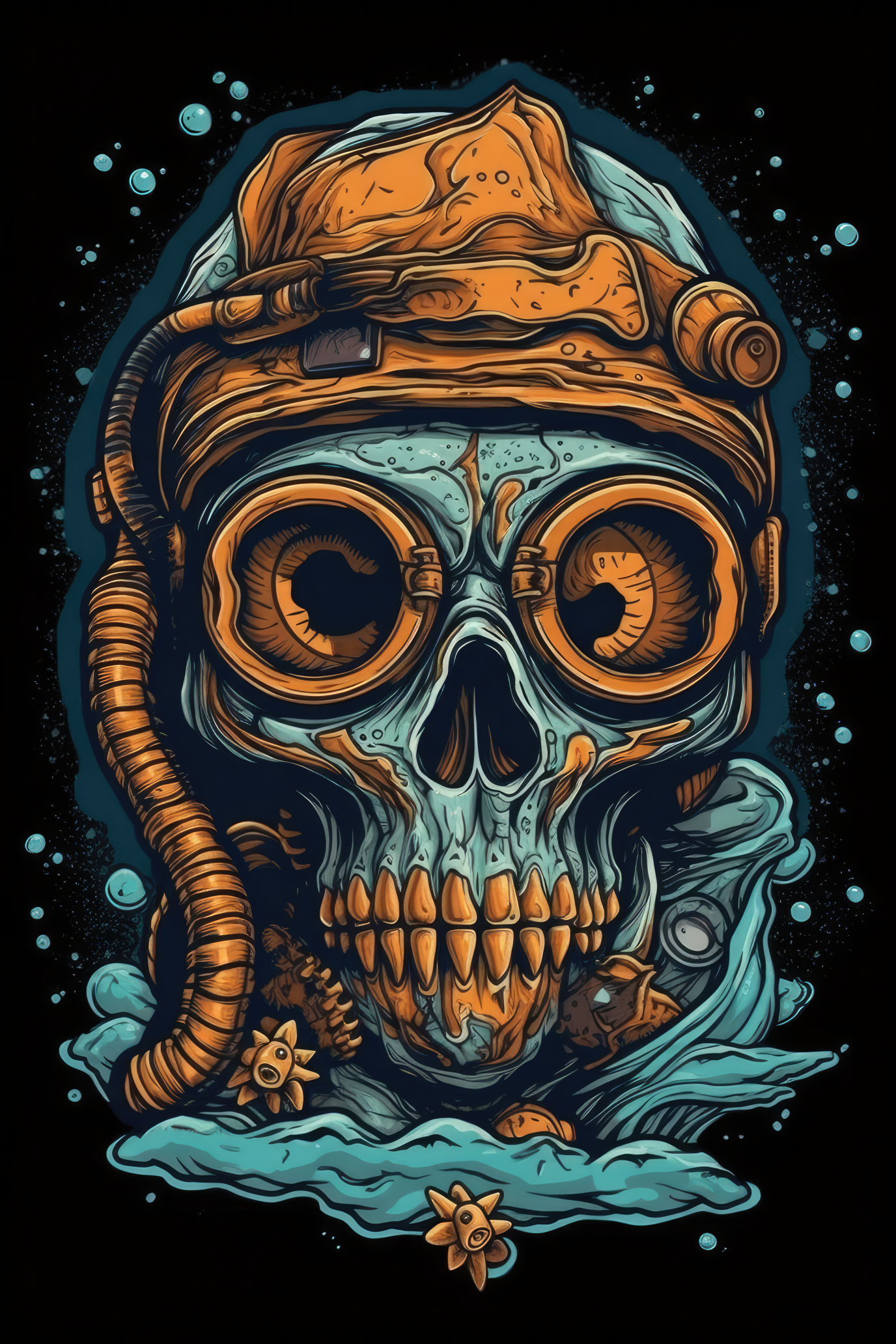 Cartoon Scuba mask skull Tshirt design 2 (Paitakuva)
