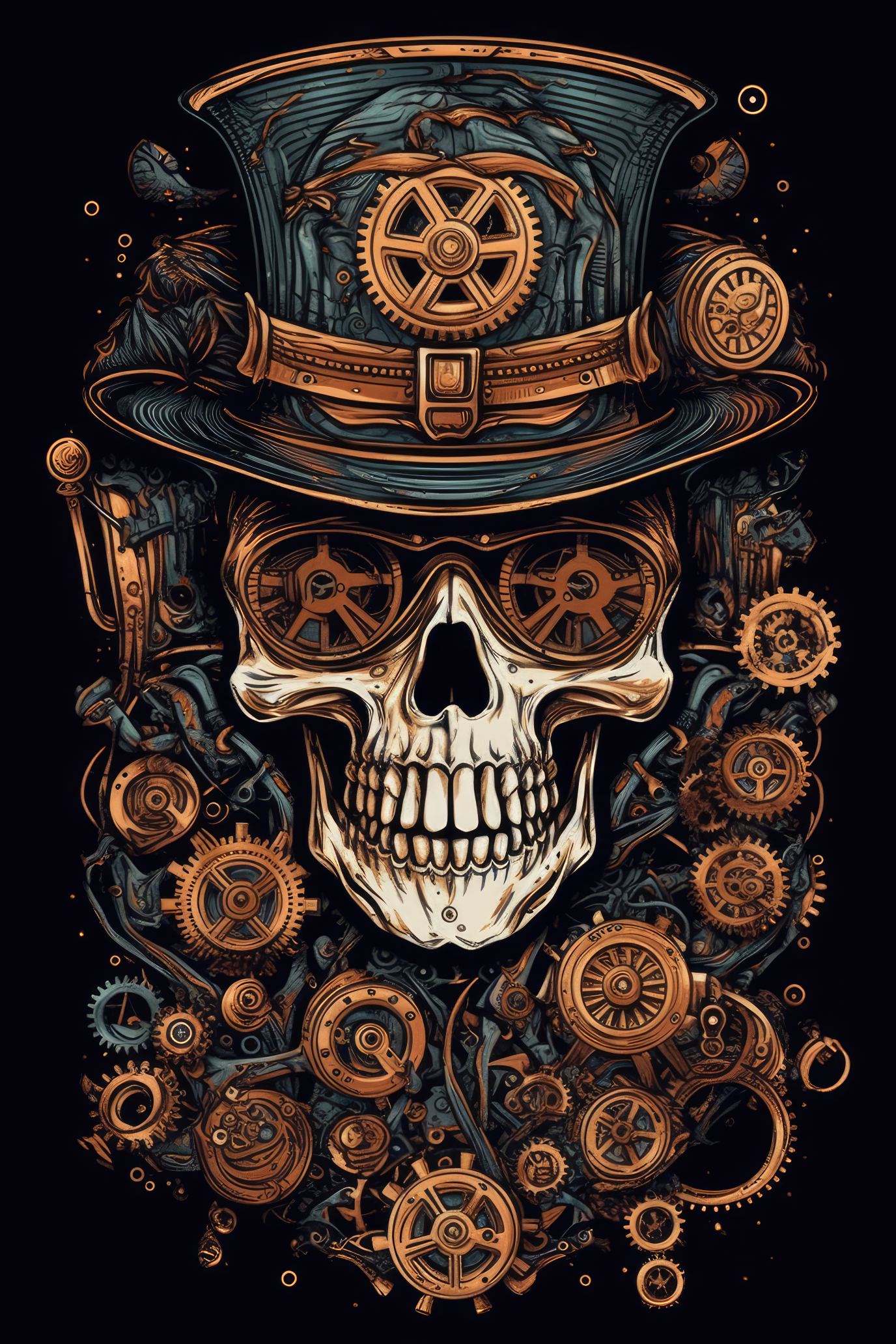 Cartoon Steampunk skull Tshirt design 2 (Paitakuva)