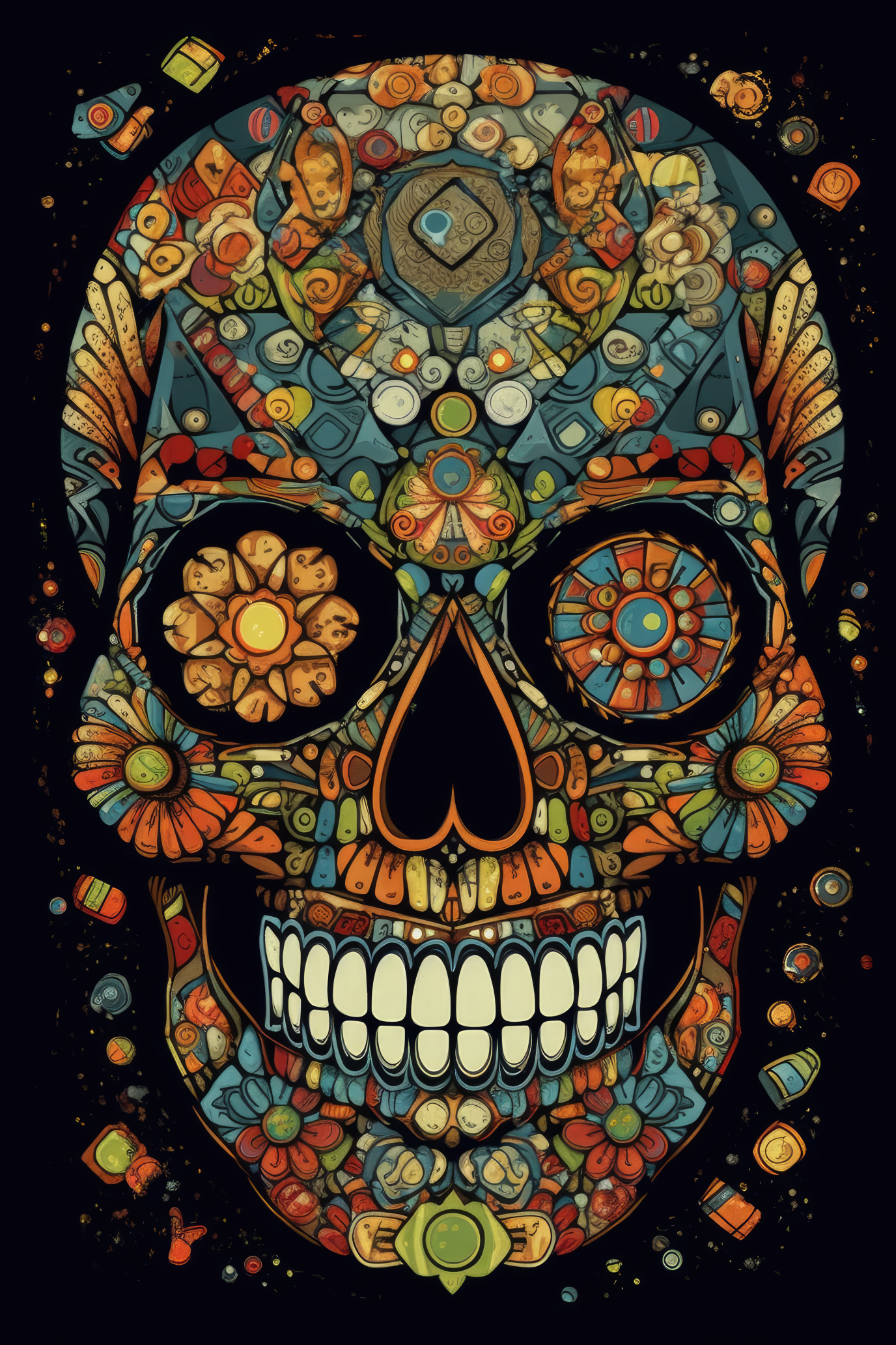 Cartoon Sugar skull mosaic Tshirt design 1 (Paitakuva)