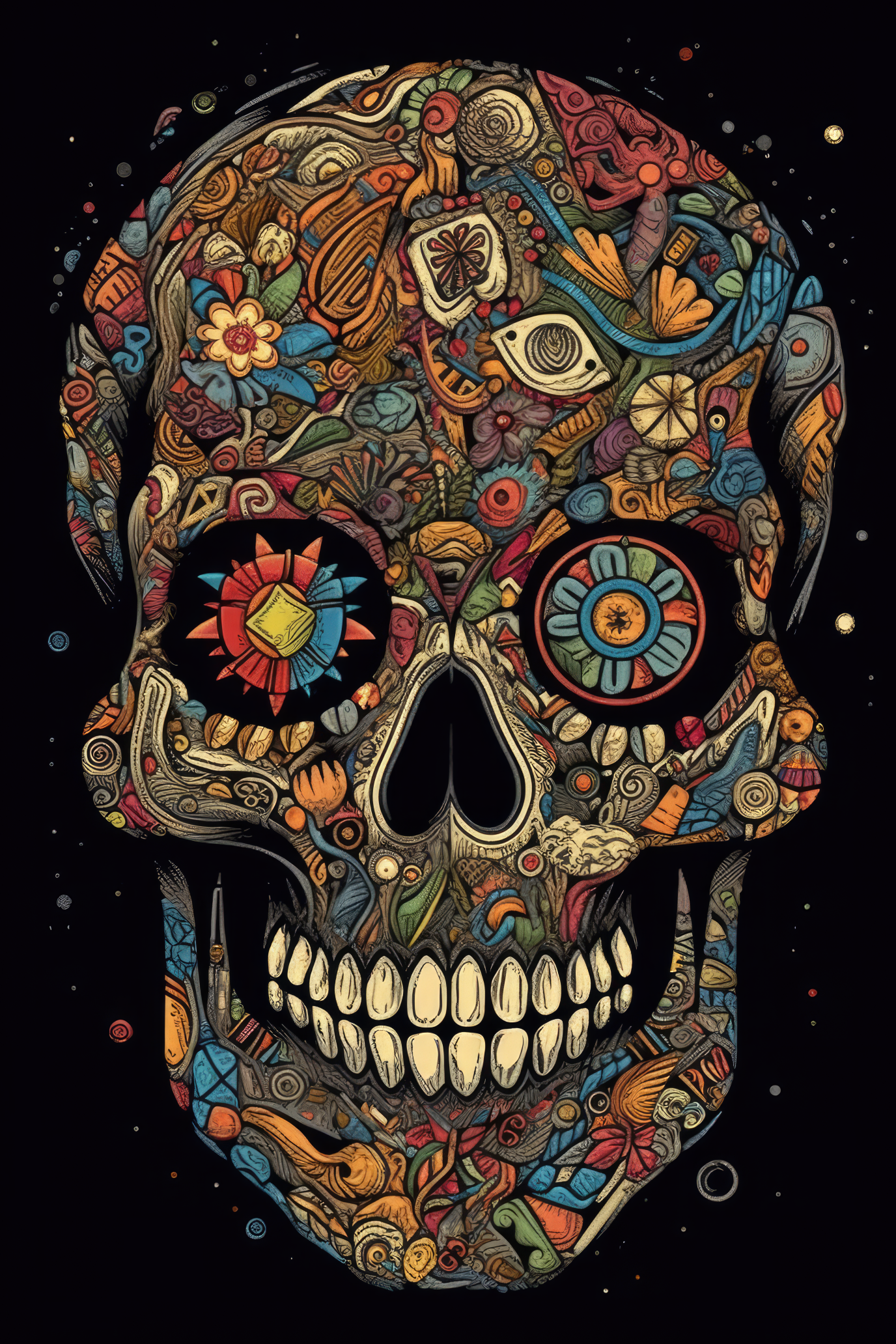 Cartoon Sugar skull mosaic Tshirt design 2 (Paitakuva)
