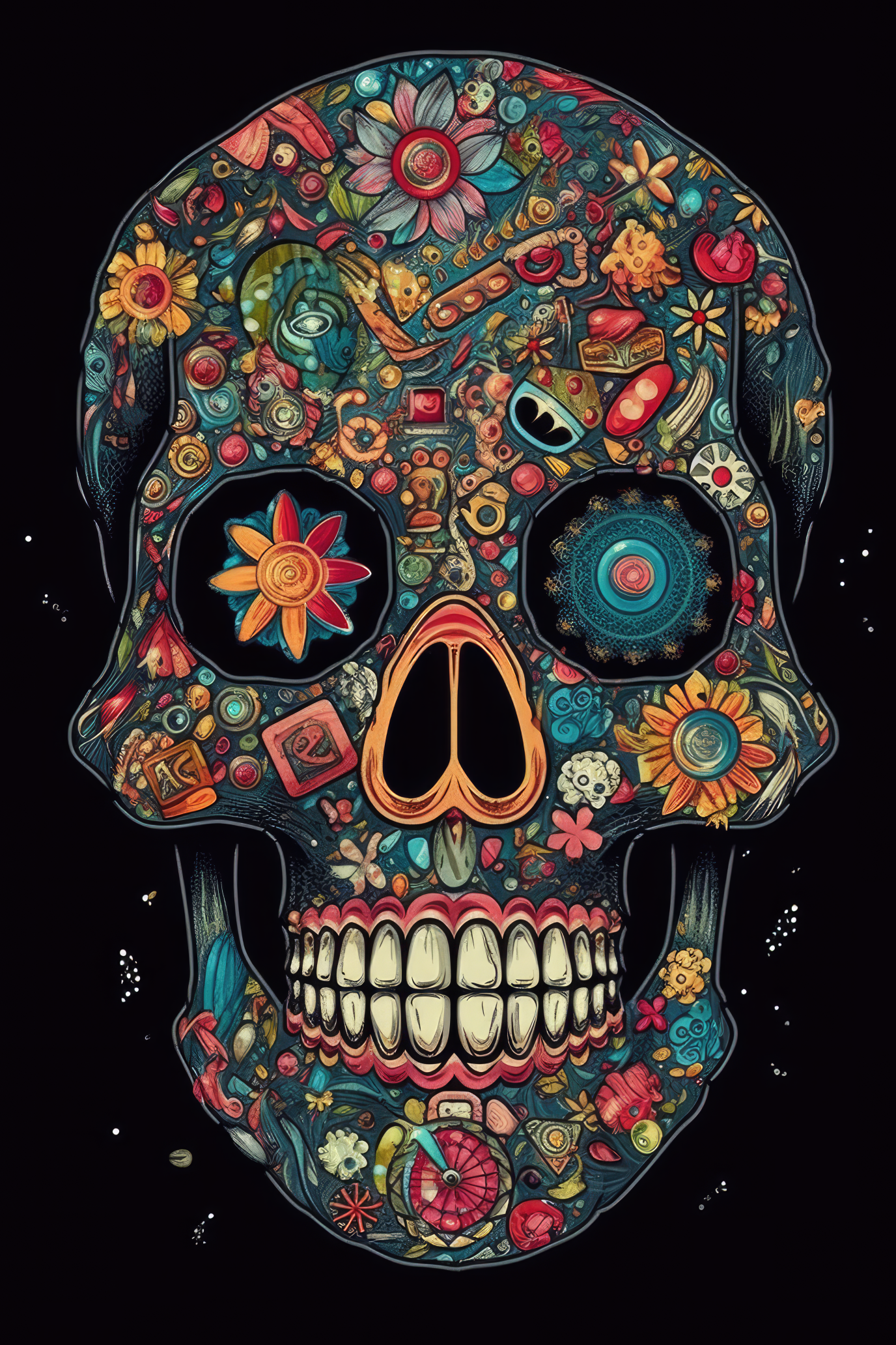 Cartoon Sugar skull mosaic Tshirt design 3 (Paitakuva)