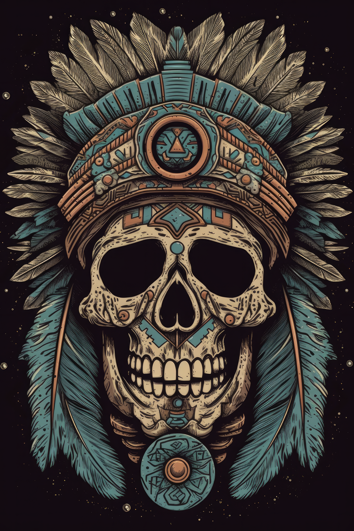 T-PAITA MUSTA - Cartoon Tribal markings skull