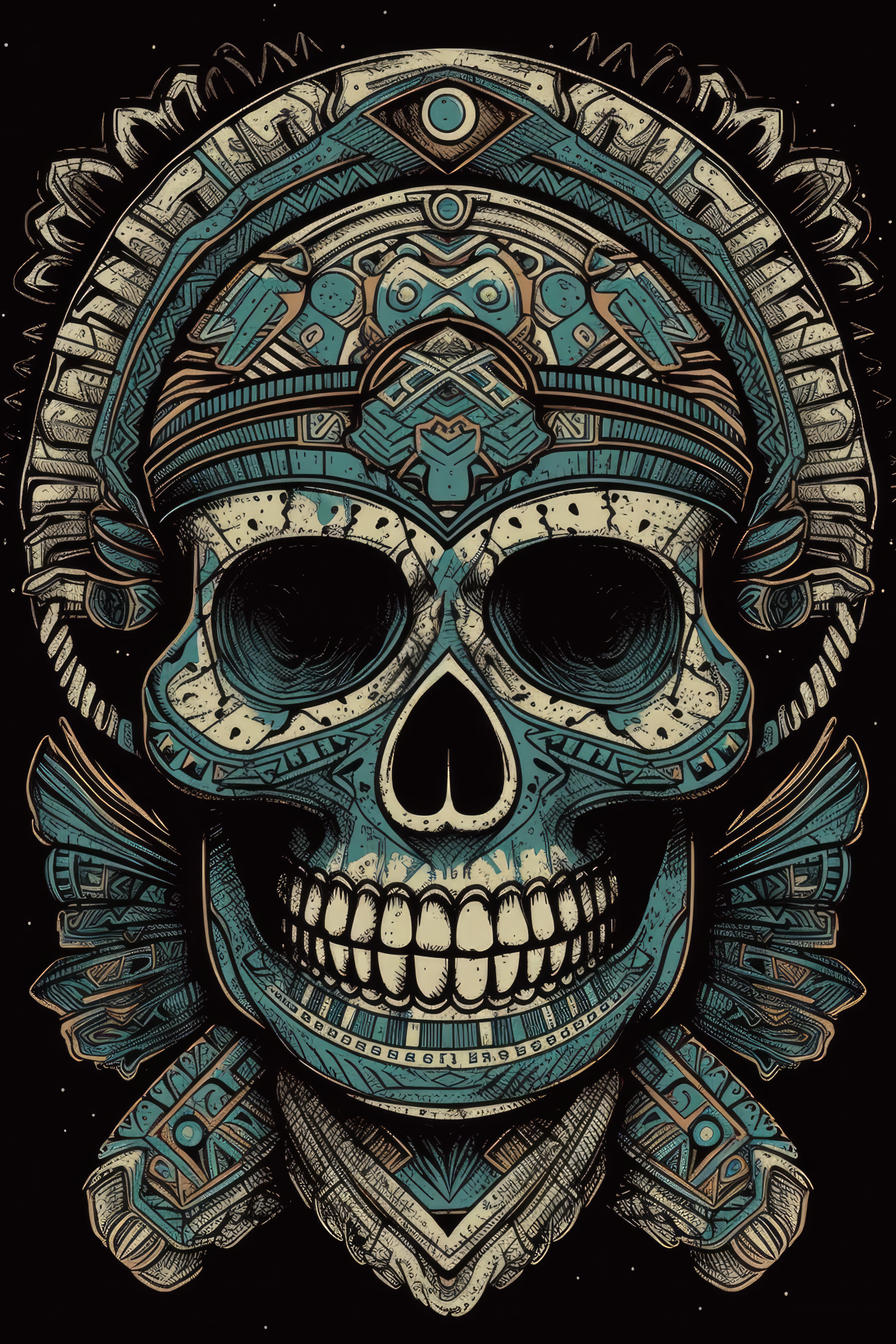 Cartoon Tribal markings skull Tshirt design (Paitakuva)