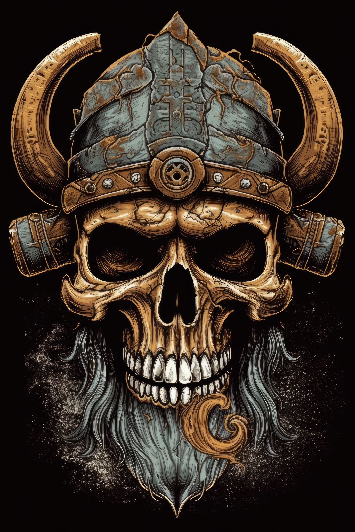 Cartoon Viking helmet skull (00 471)