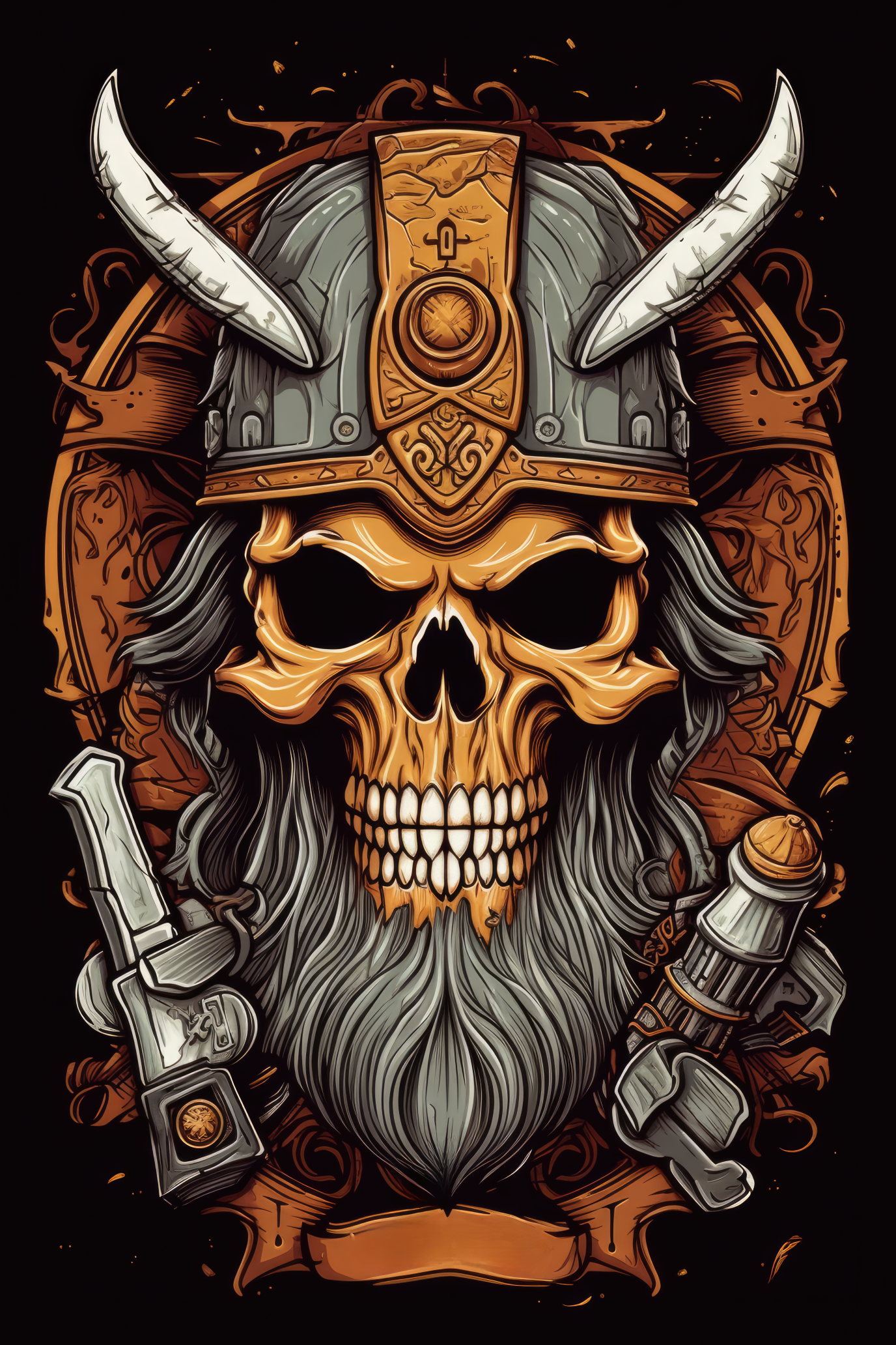 Cartoon Viking helmet skull Tshirt design 3 (Paitakuva)