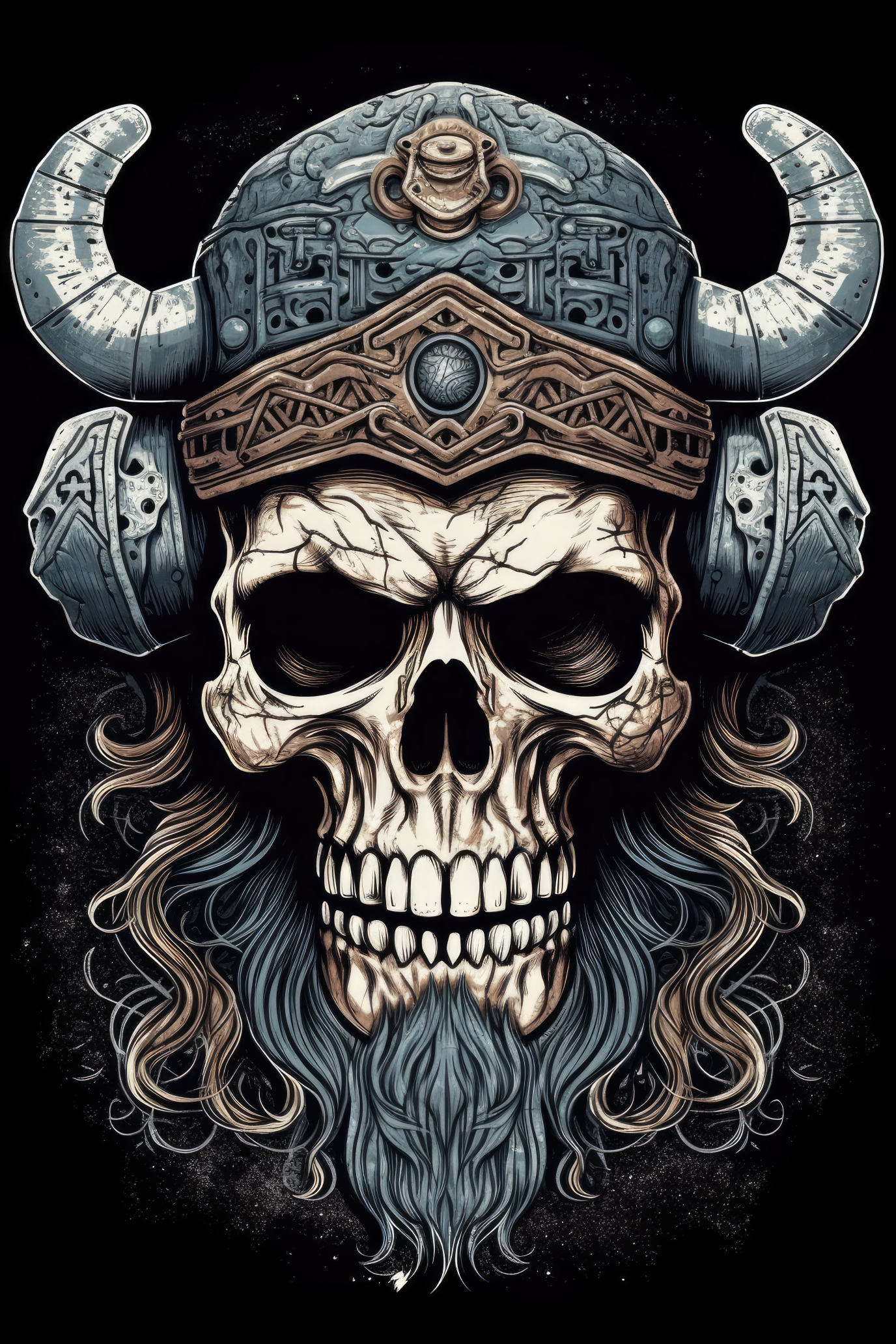 Cartoon Viking helmet skull Tshirt design (Paitakuva)