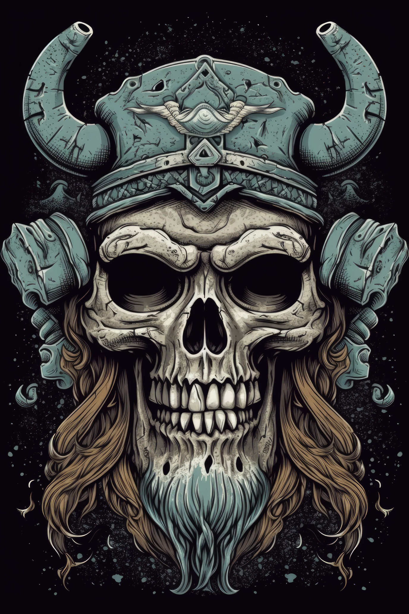 Cartoon Viking skull Tshirt design 2 (Paitakuva)