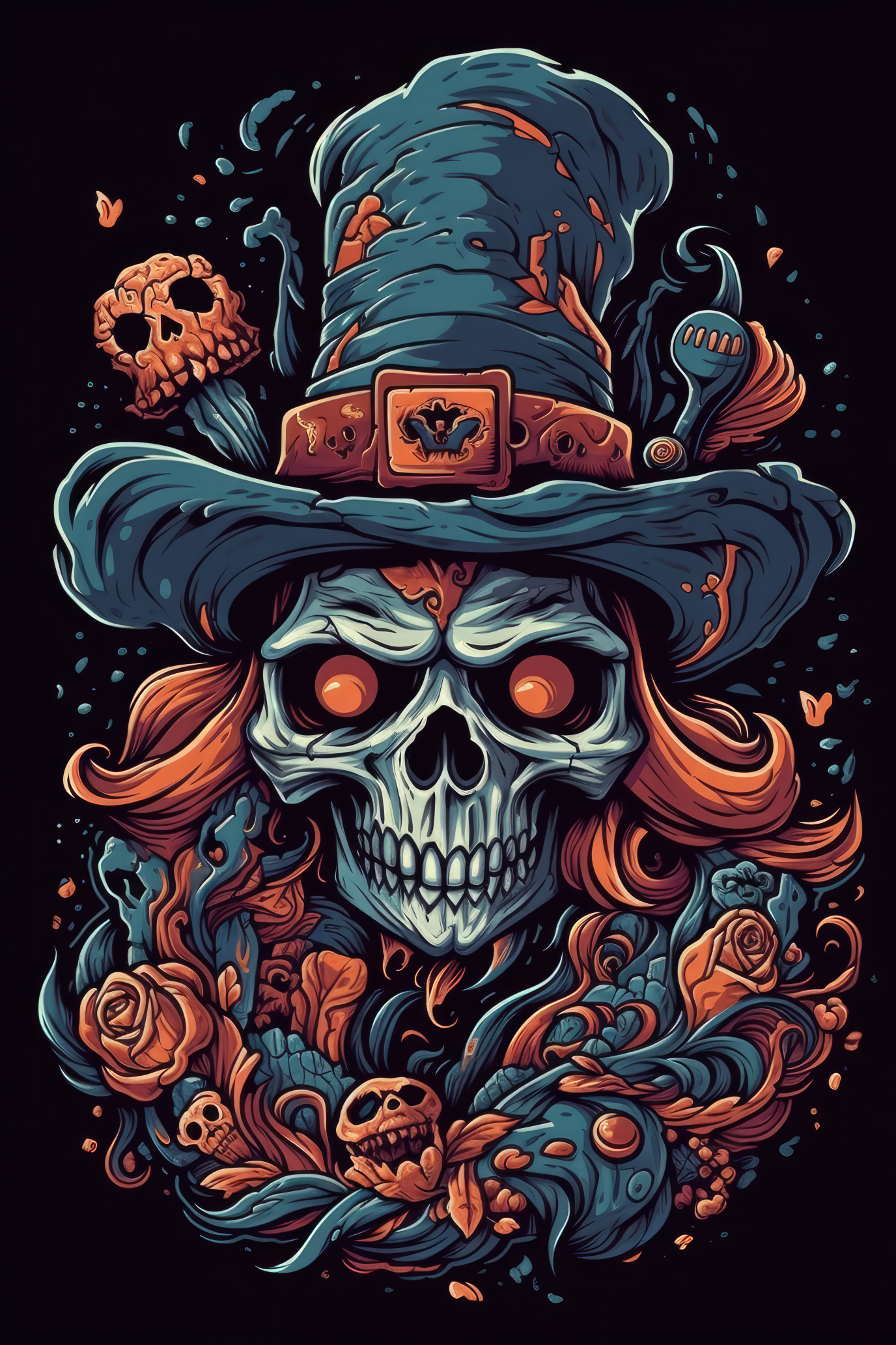 Cartoon Witch skull Tshirt design 2 (Paitakuva)