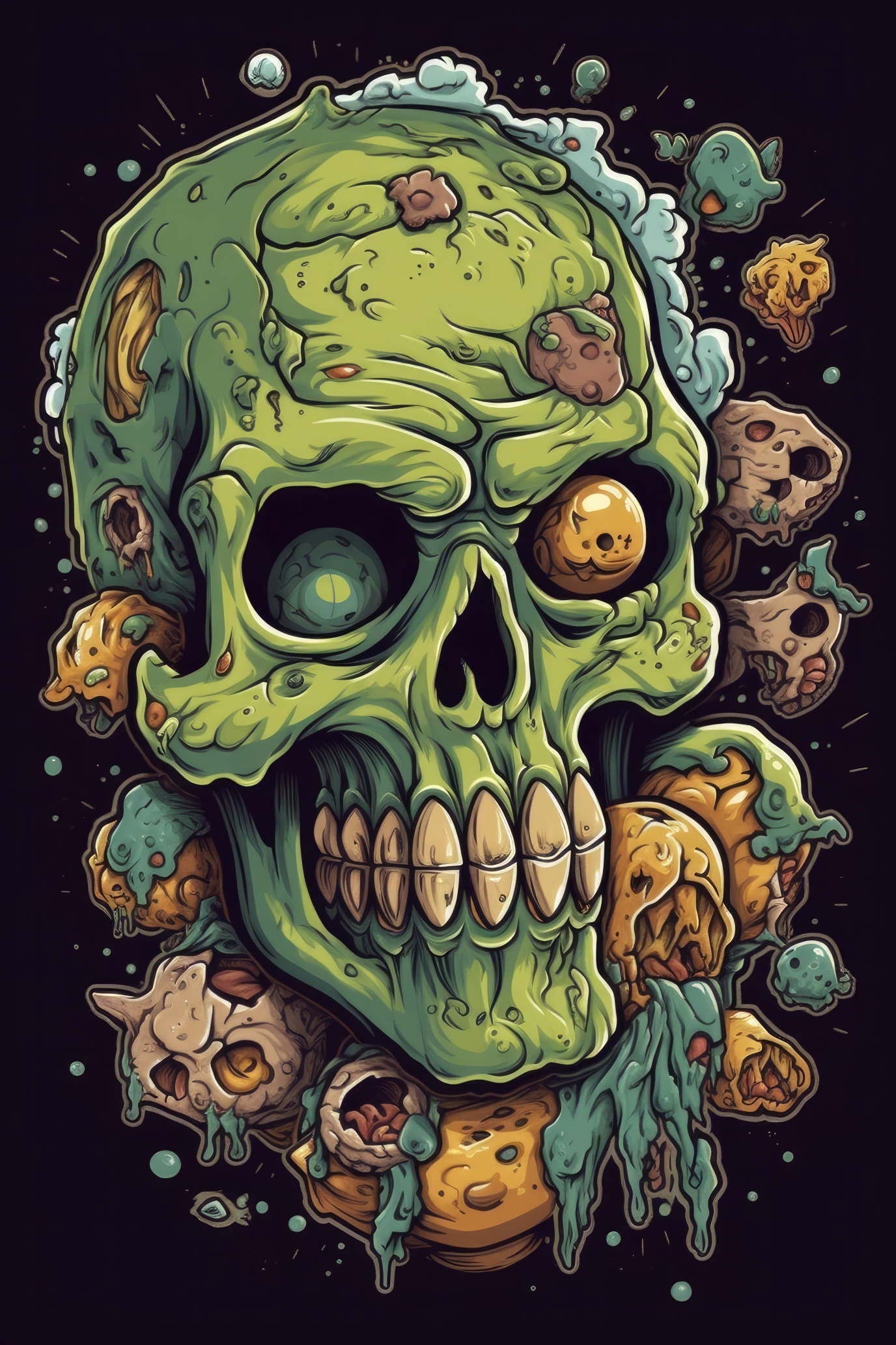 Cartoon Zombie skull Tshirt design 1 (Paitakuva)
