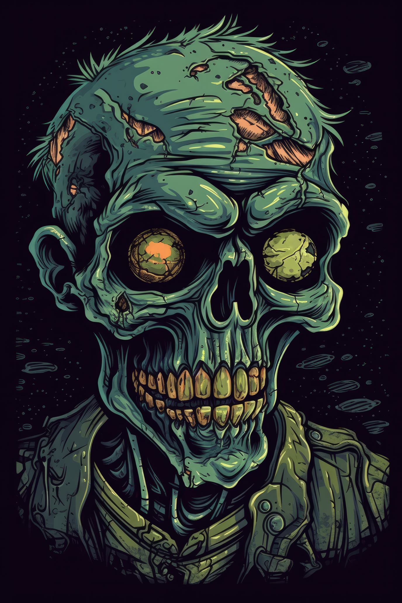 T-PAITA MUSTA - Cartoon Zombie skull Tshirt design 3