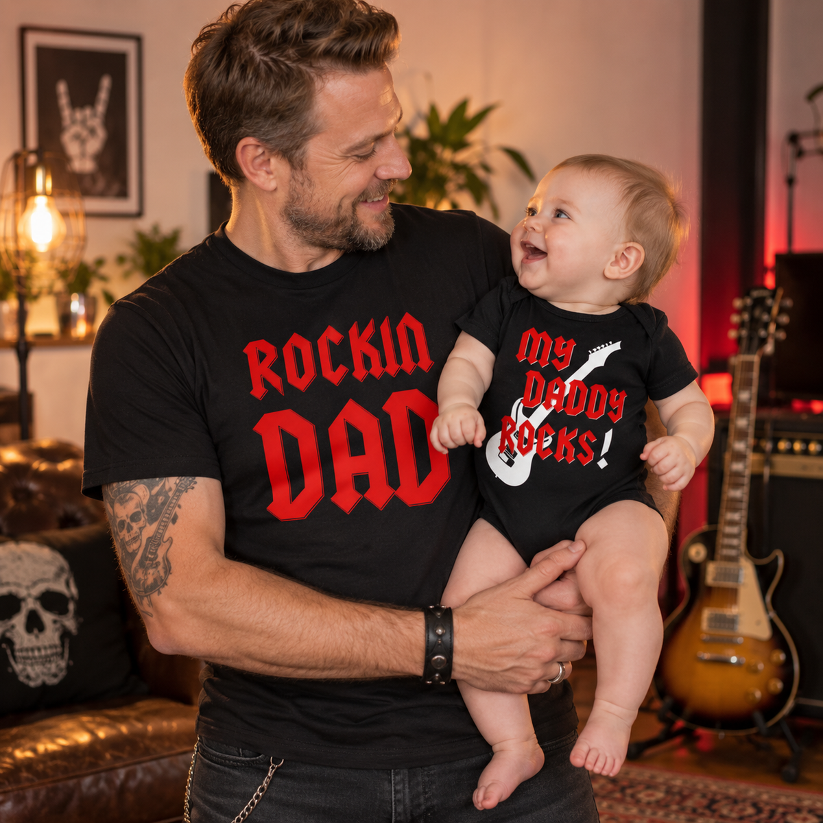 MIESTEN mu T-PAITA + VAUVAN BODY DADDY ROCK (00 364)