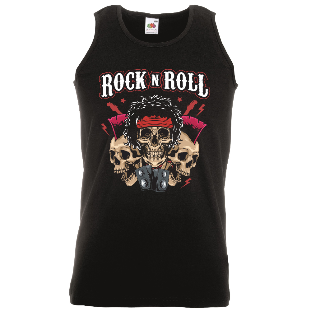 HIHATON T-PAITA MUSTA - Rock 'N' Roll Skull Edition