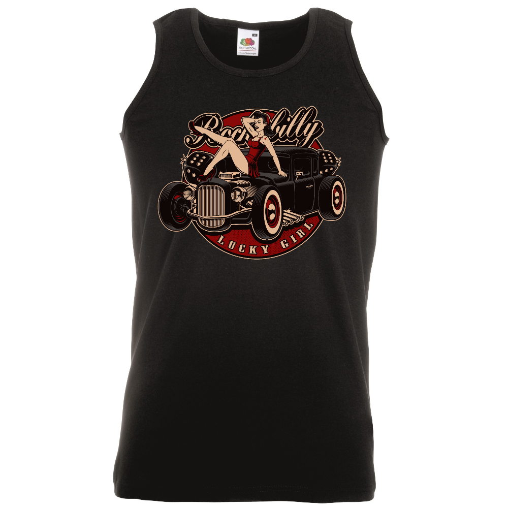 HIHATON T-PAITA MUSTA - ROCKABILLY LUCKY GIRL (4017)