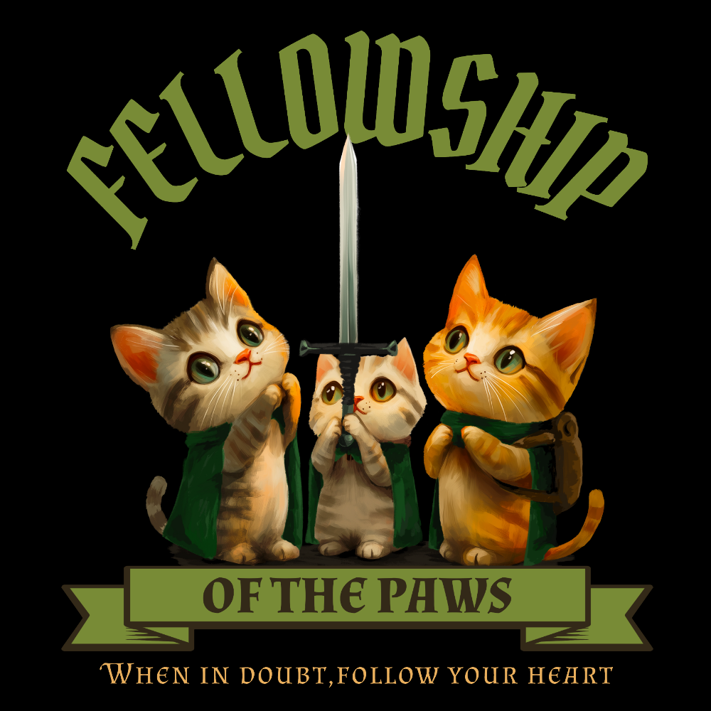 KISSALEFFA T-PAITA MUSTA - FELLOWSHIP OF THE PAWS (3039)