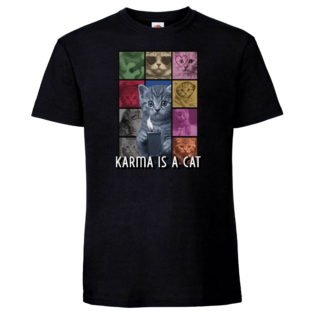 T-PAITA MUSTA - KARMA IS A CAT (2747)