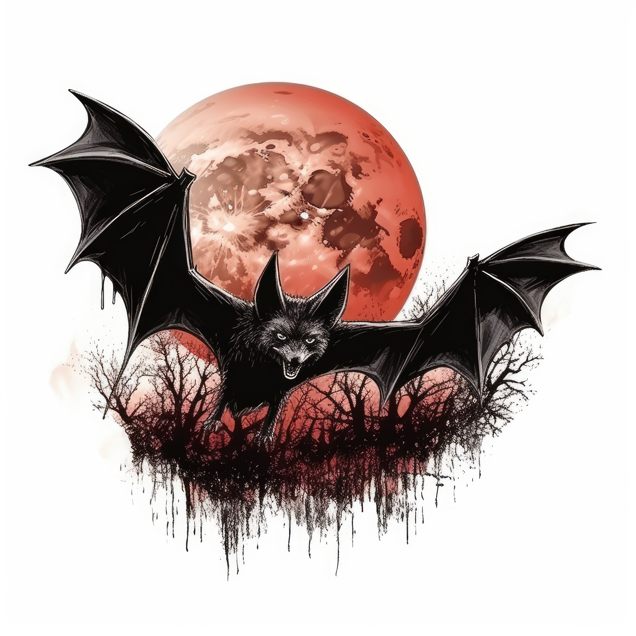 Make gothic bat flying past a full moon (00 599)