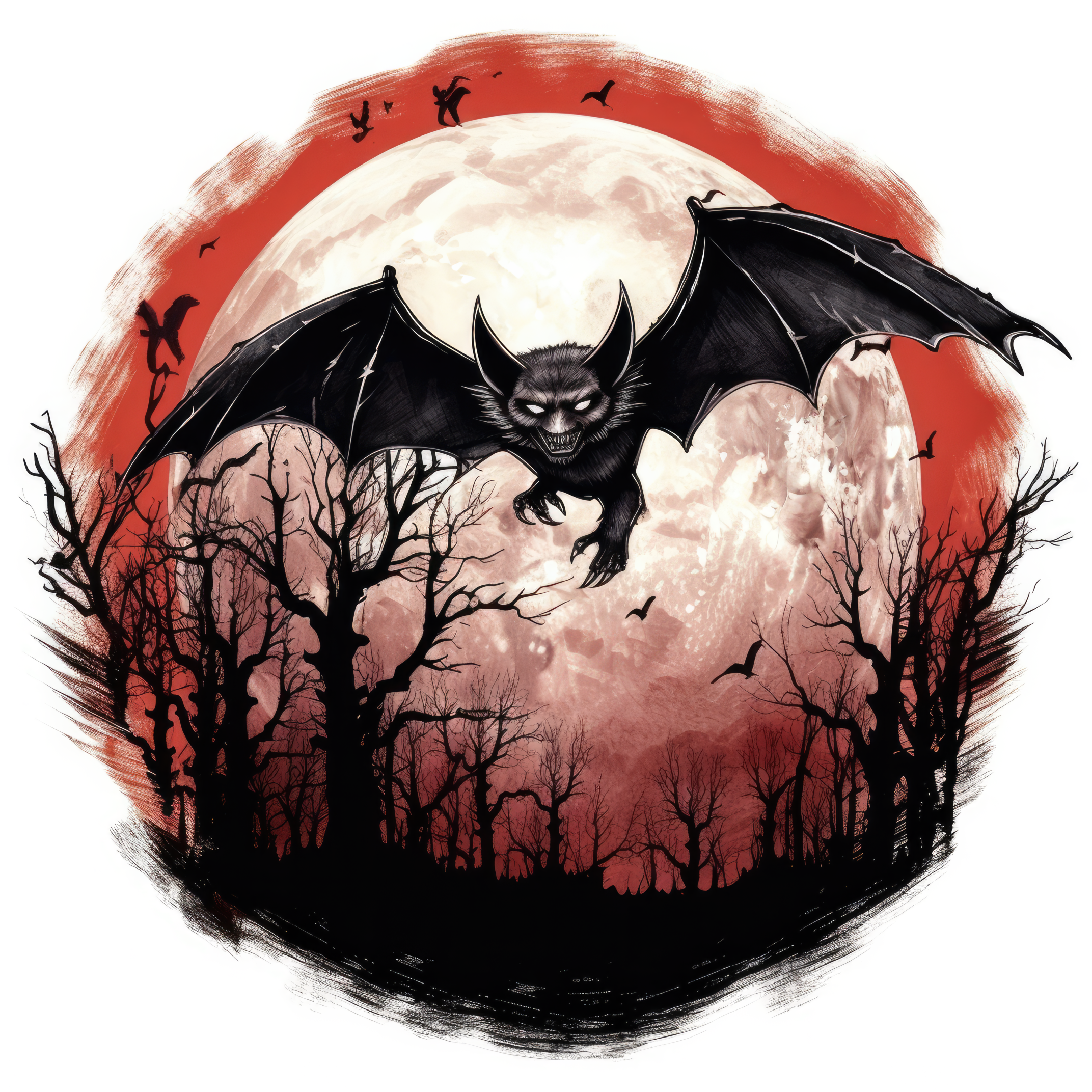 Make gothic bat flying past a full moon (paitakuva)