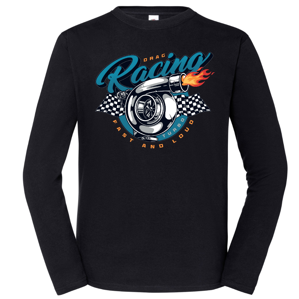 PITKÄHIHAINEN T-PAITA MUSTA - DRAG RACING (00 467)